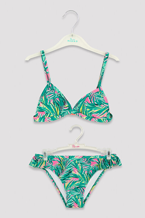 Çok Renkli Kız Çocuk Palm Neon Triangle Bikini Set PLQD432K22IY MIX