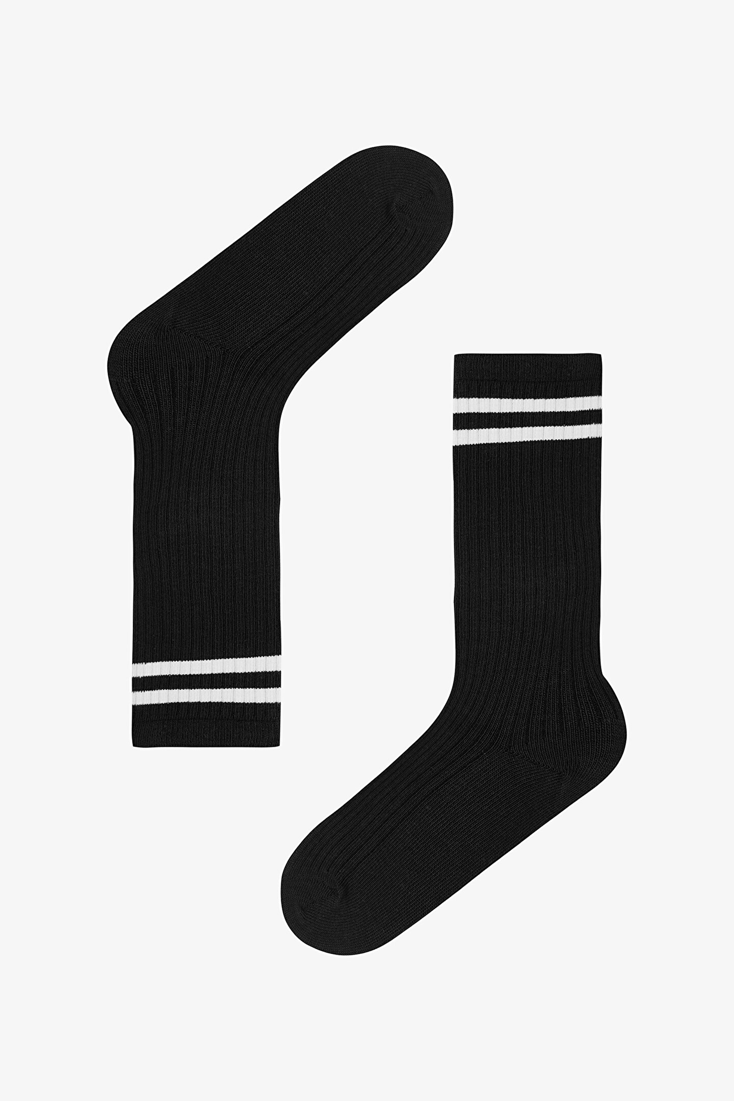 Siyah Kız Çocuk Sporty Çizgili Ribanalı Pantolon Çorabı - 1
