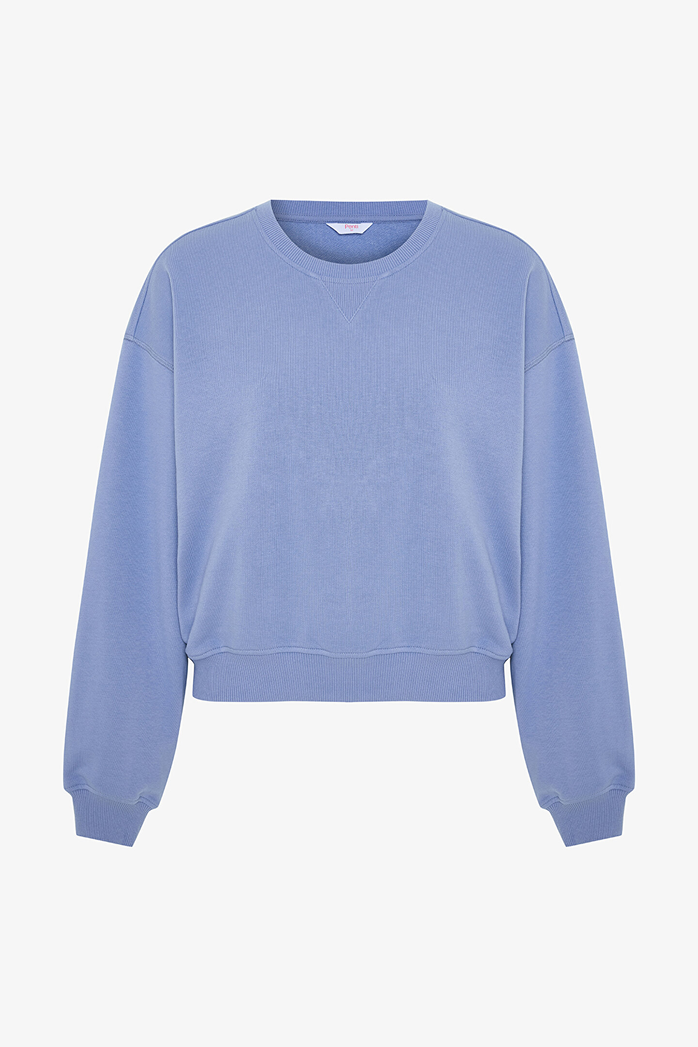 Indigo Curvy Edge Crew Neck Oversize Crop Sweatshirt - 1