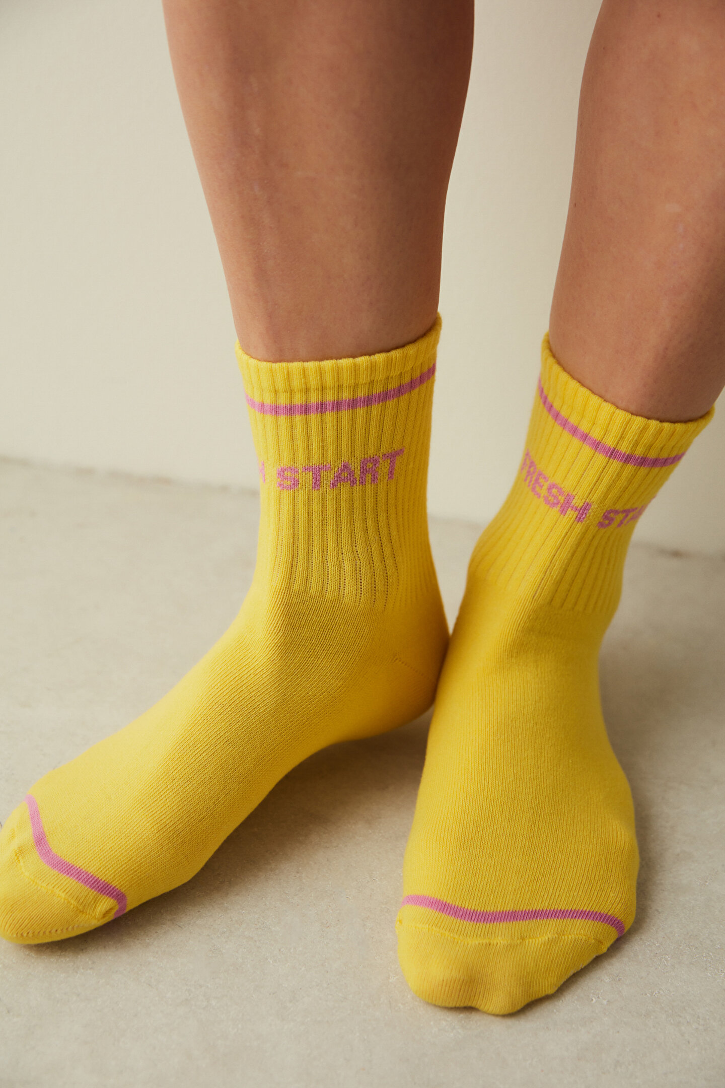 Yellow Slogan Socket Socks - 1