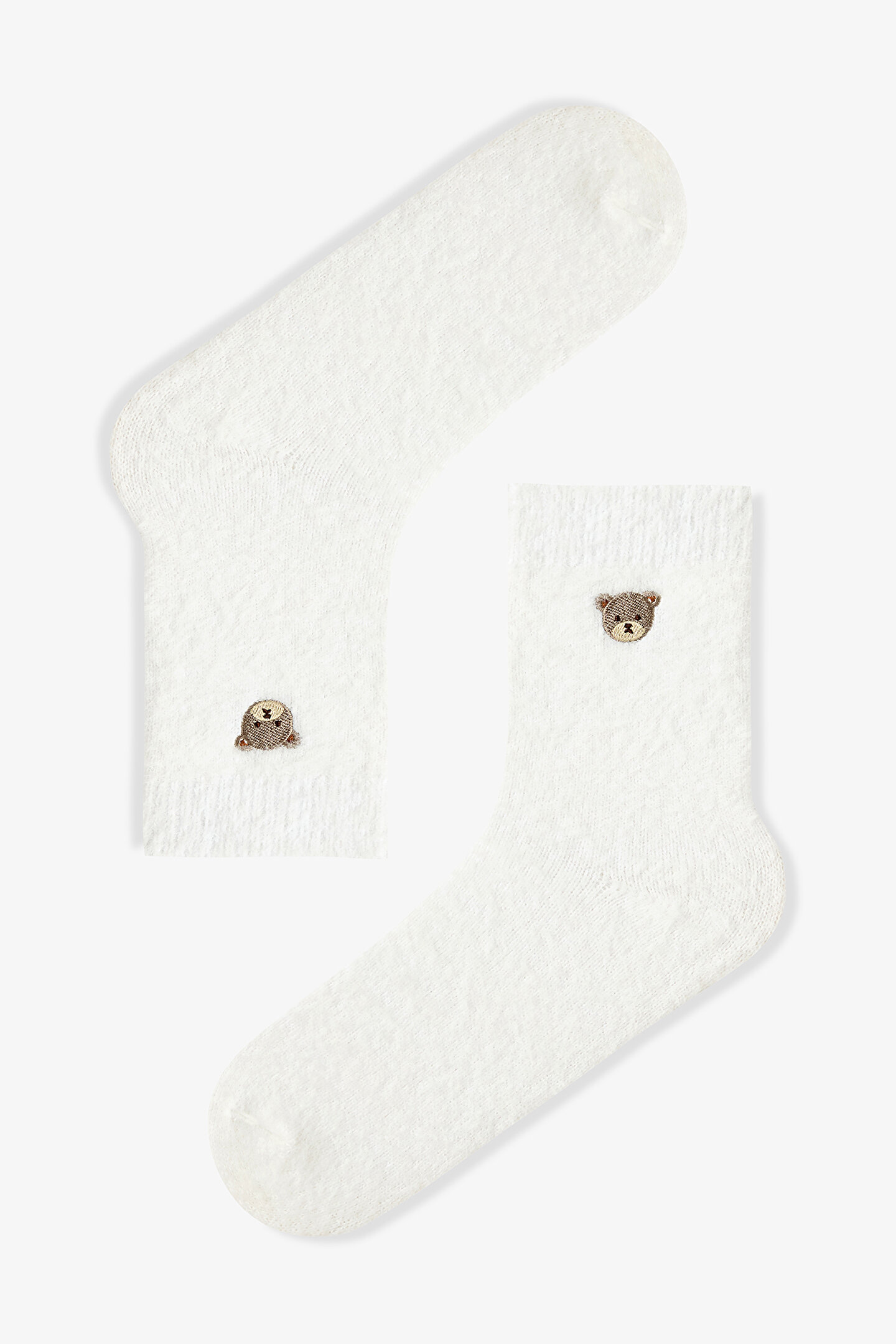 Ayı Nakışlı Peluş Kalın Soket Çorap - 1