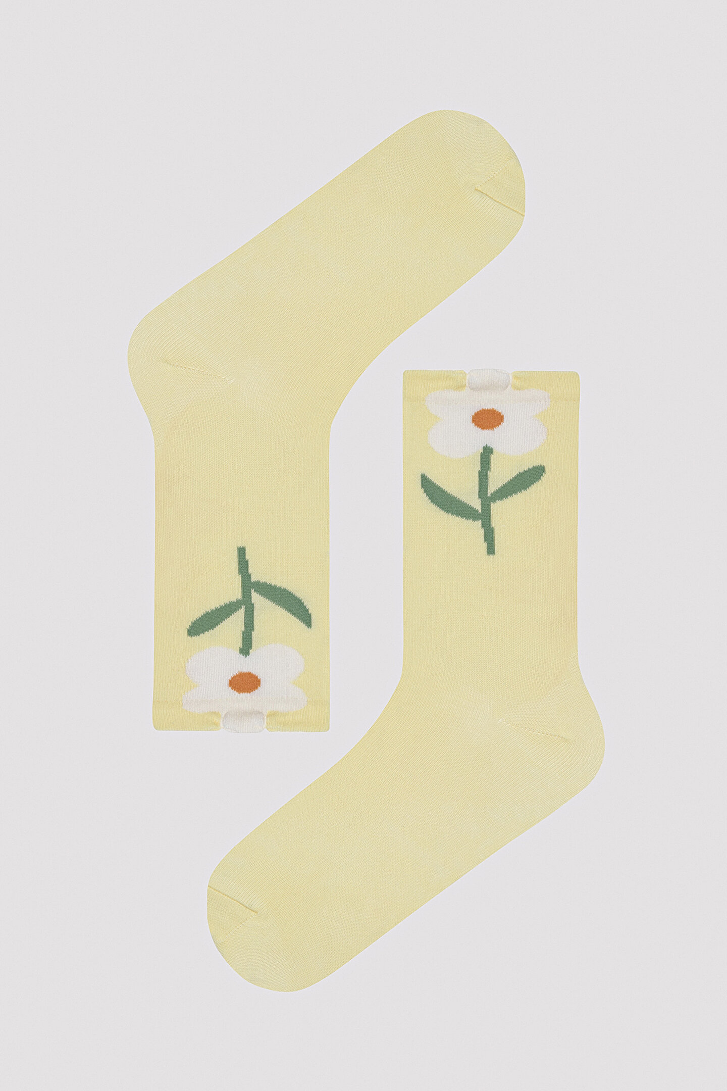 Big Floral Sarı Soket Çorap - 1