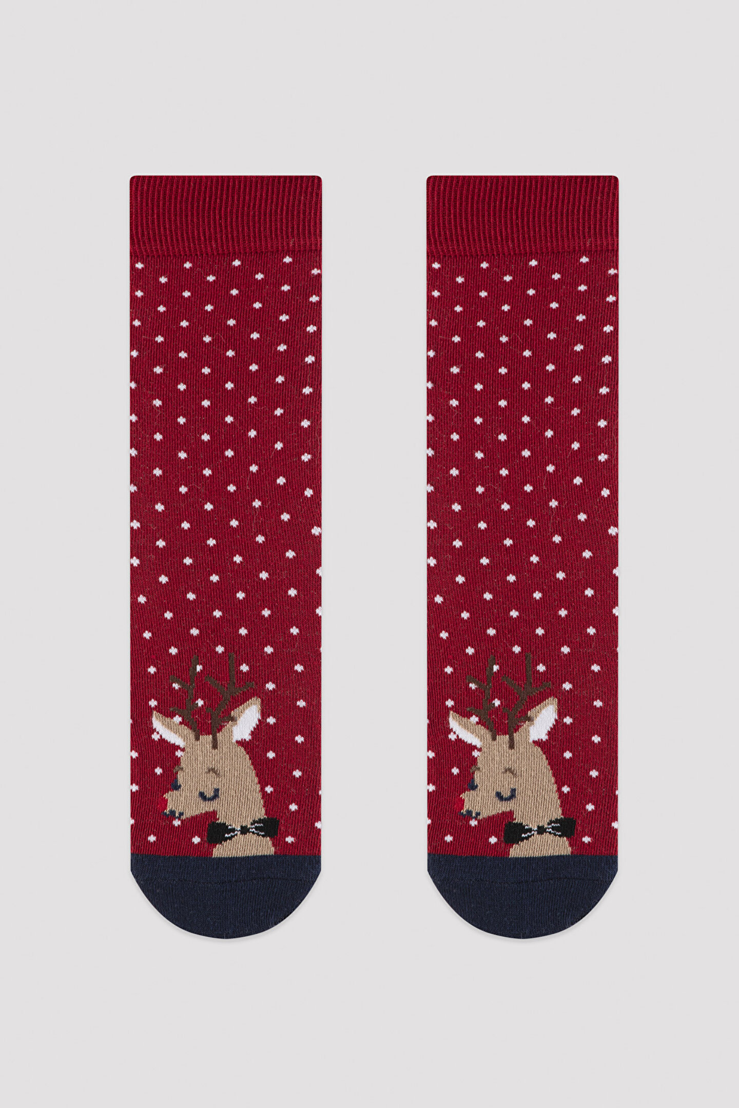 Bordo Geyik Desenli Soket Çorap - 1