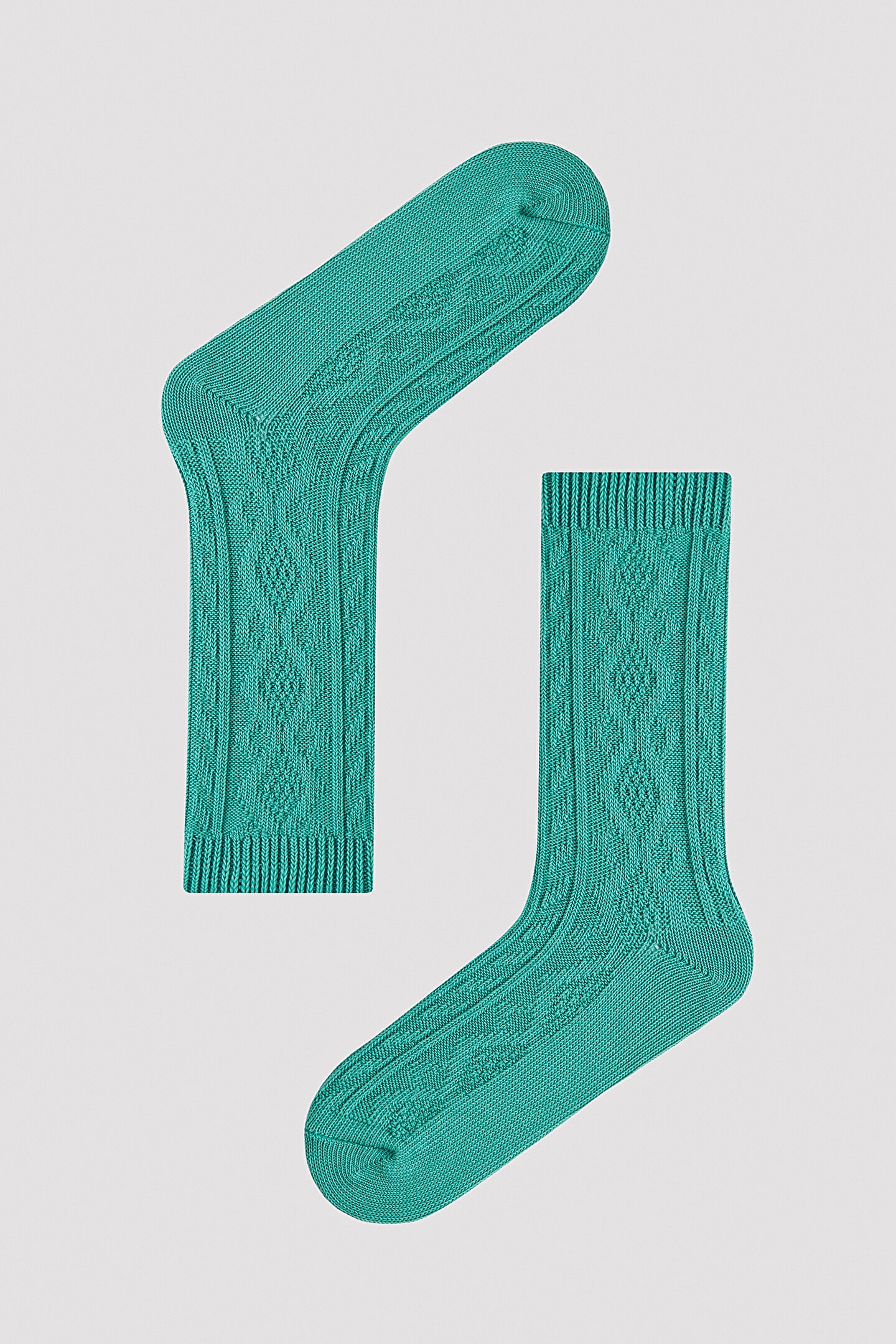 Örgülü Yeşil Soket Çorap - 1