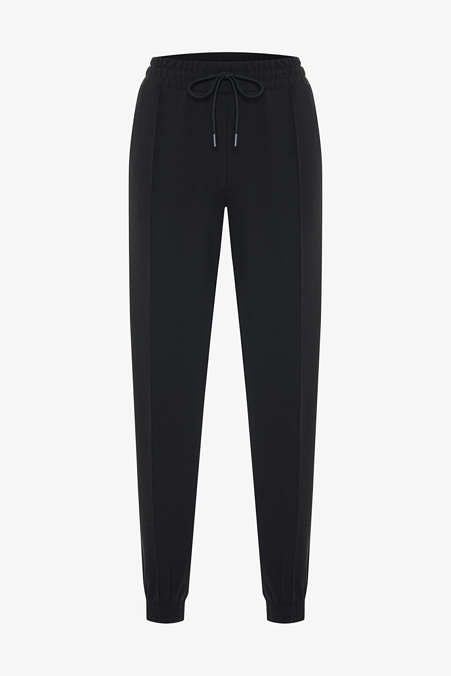 Black Silky Feel Mid Waist Jogger - 1