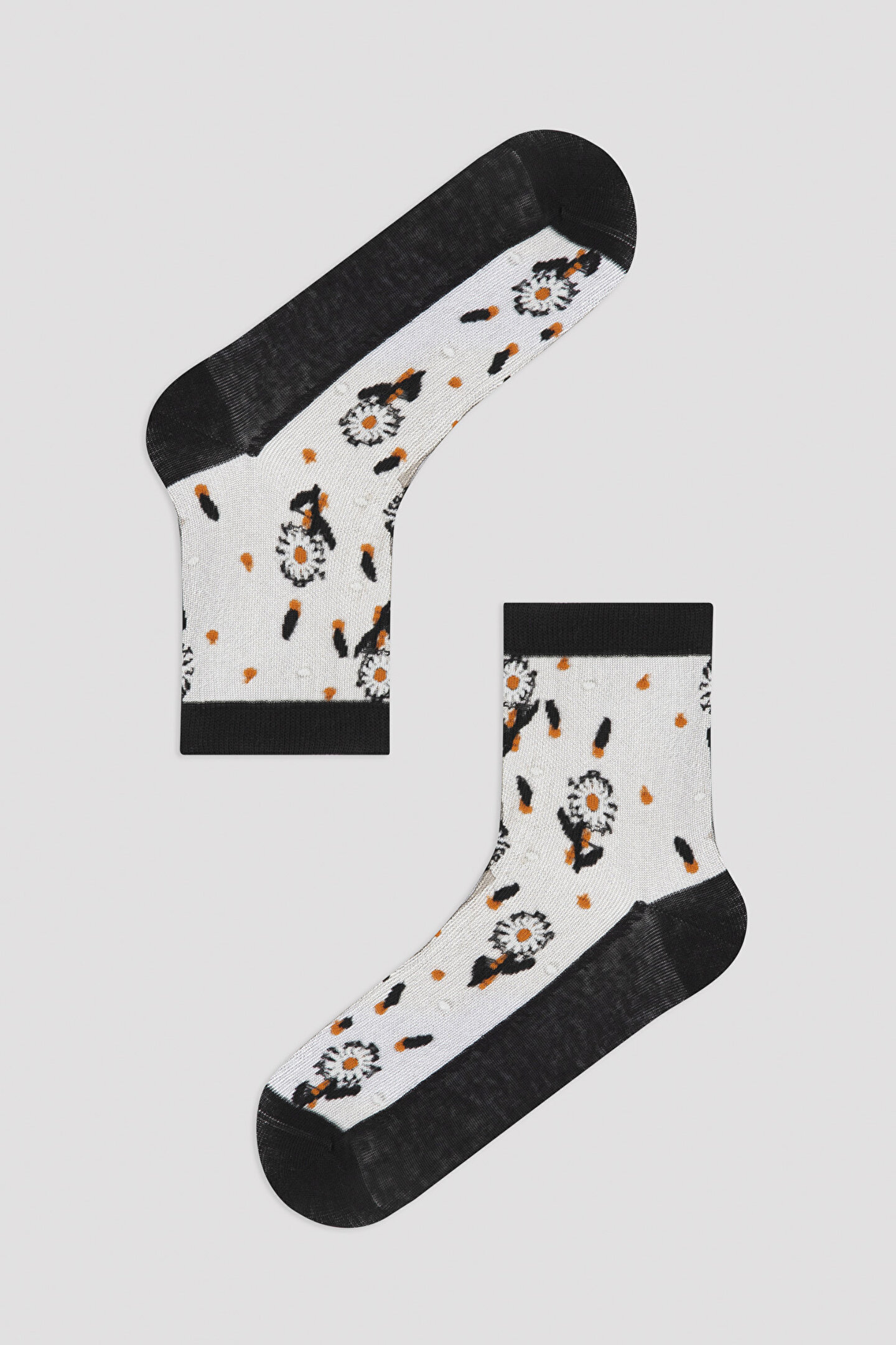 Siyah Çicek Desenli Soket Çorap - 1