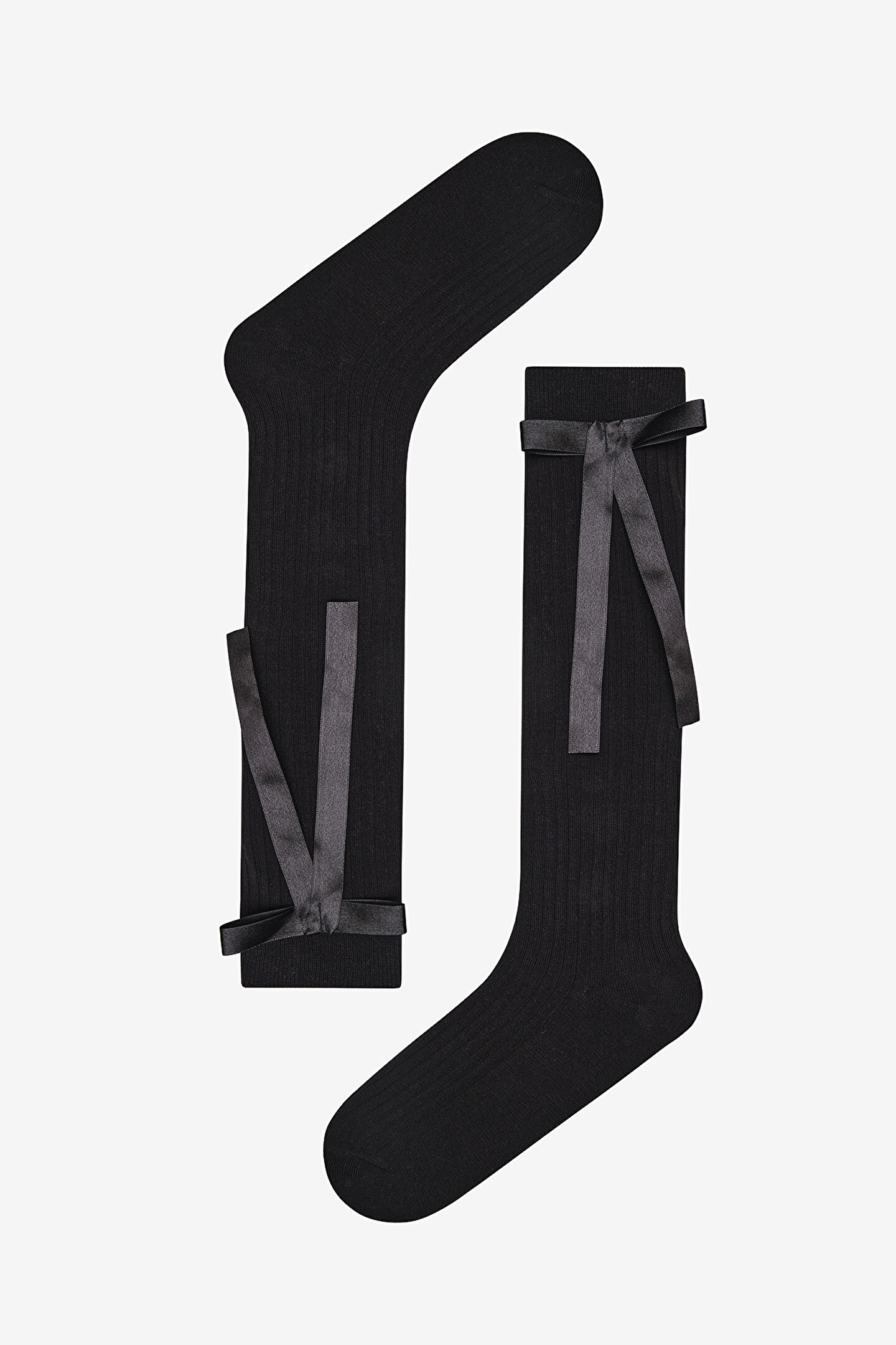 Ribbon Black Pant Socks - 1