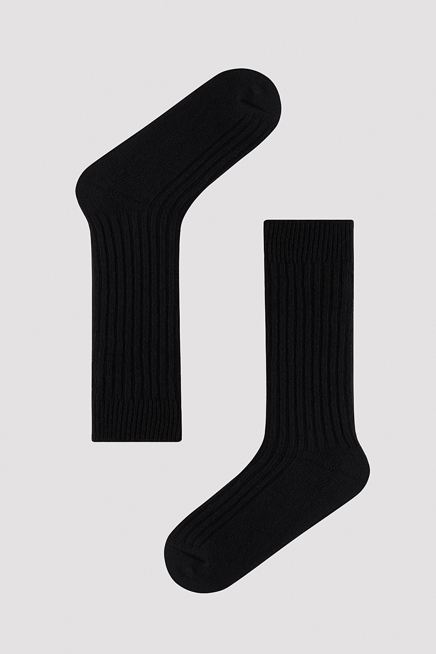 Vertical Rib Siyah Soket Çorap - 1
