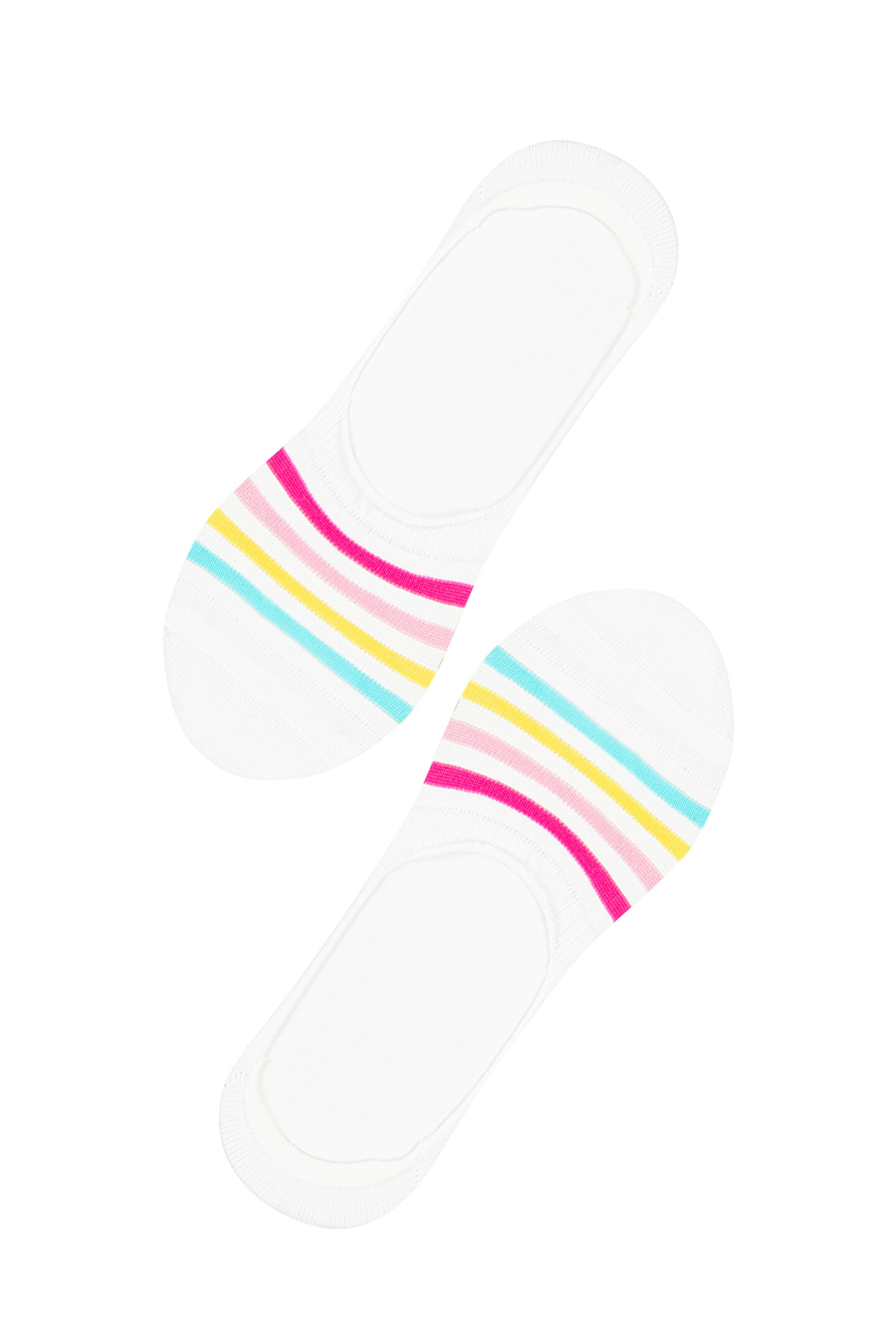 Beyaz Kız Çocuk Çok Renkli Çizgili Babet Çorap - 1