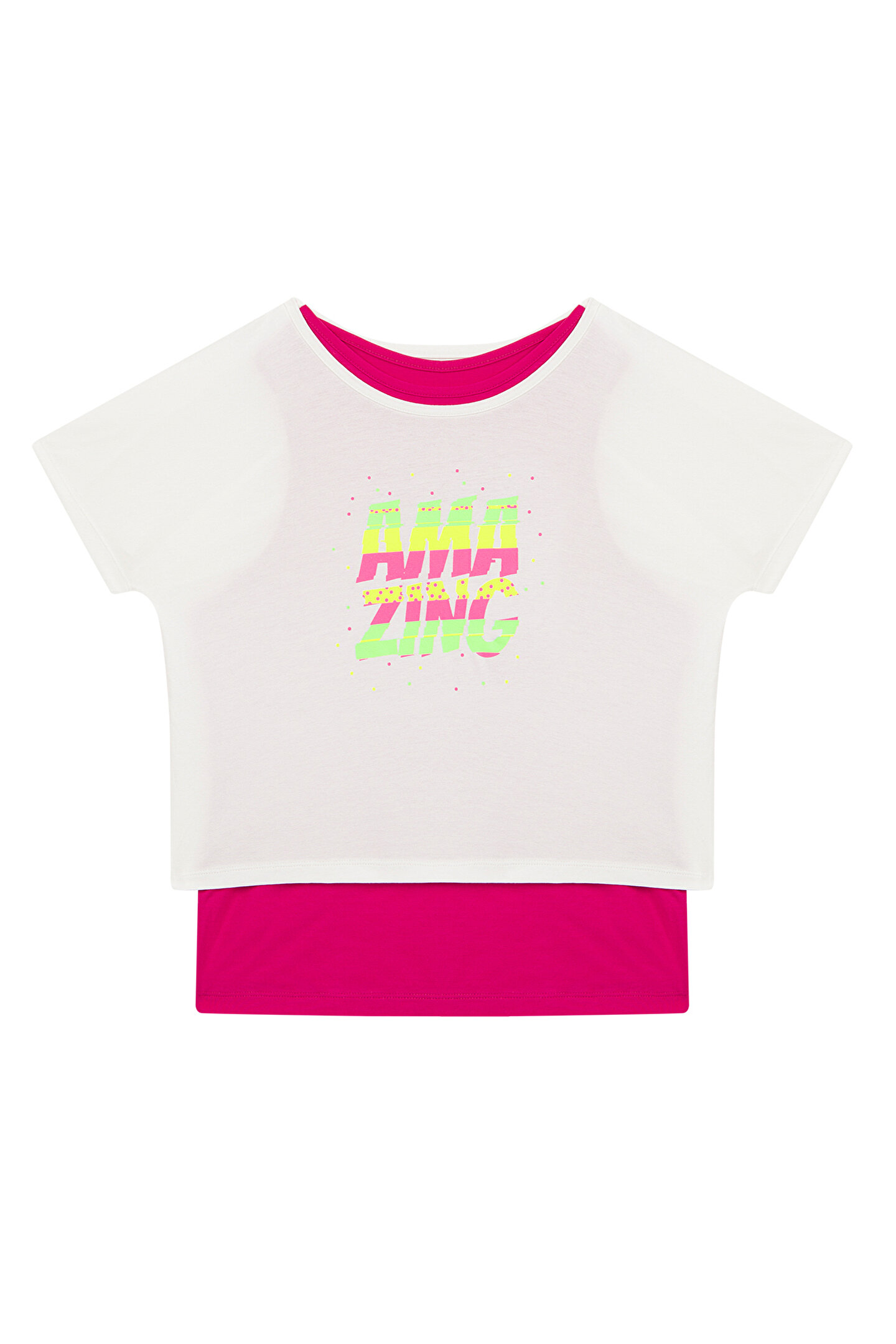 NEON DOUBLE T-SHIRT, 5-6, PINK-WHITE