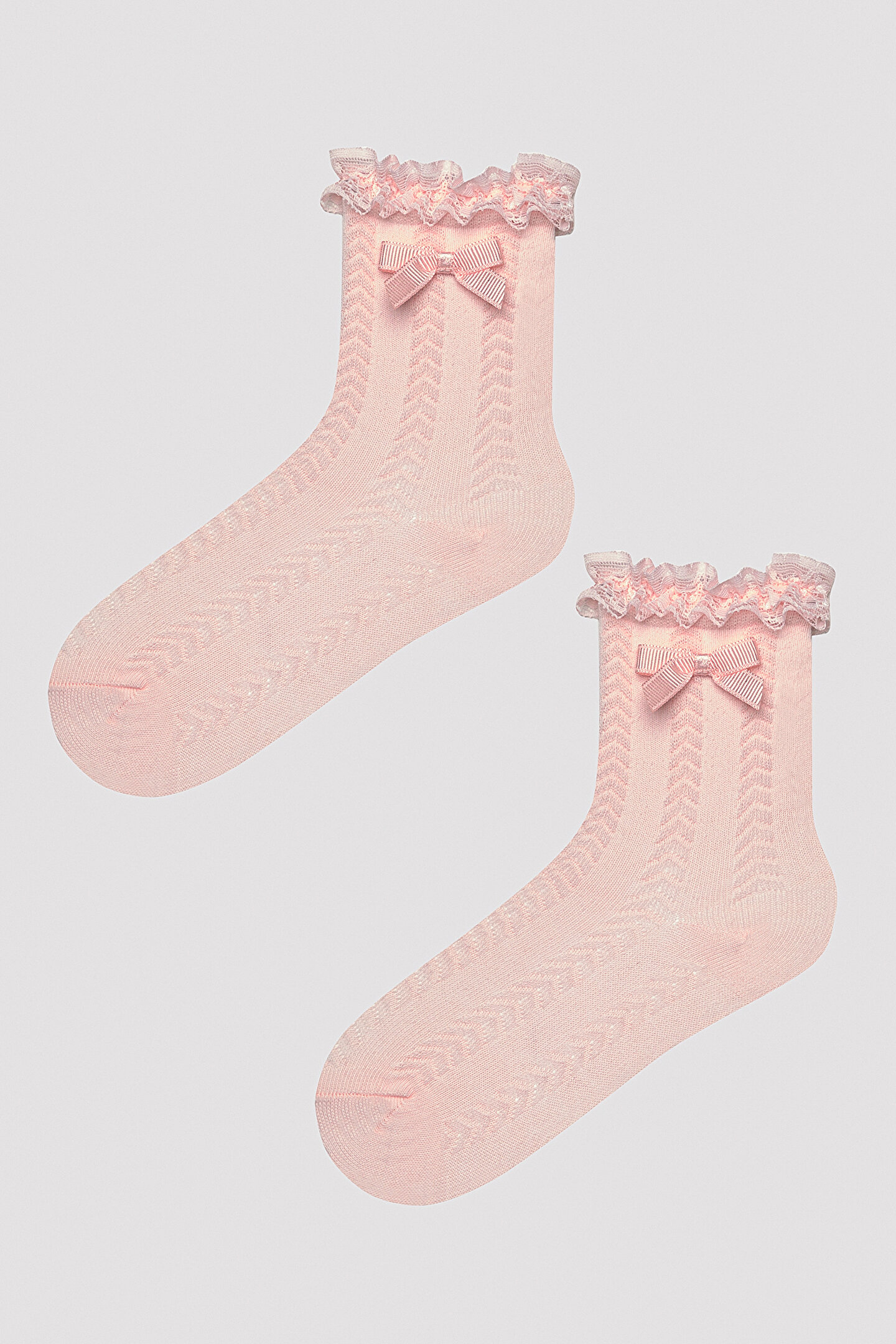 Kız Çocuk Pembe Dantelli Soket Çorap - 1