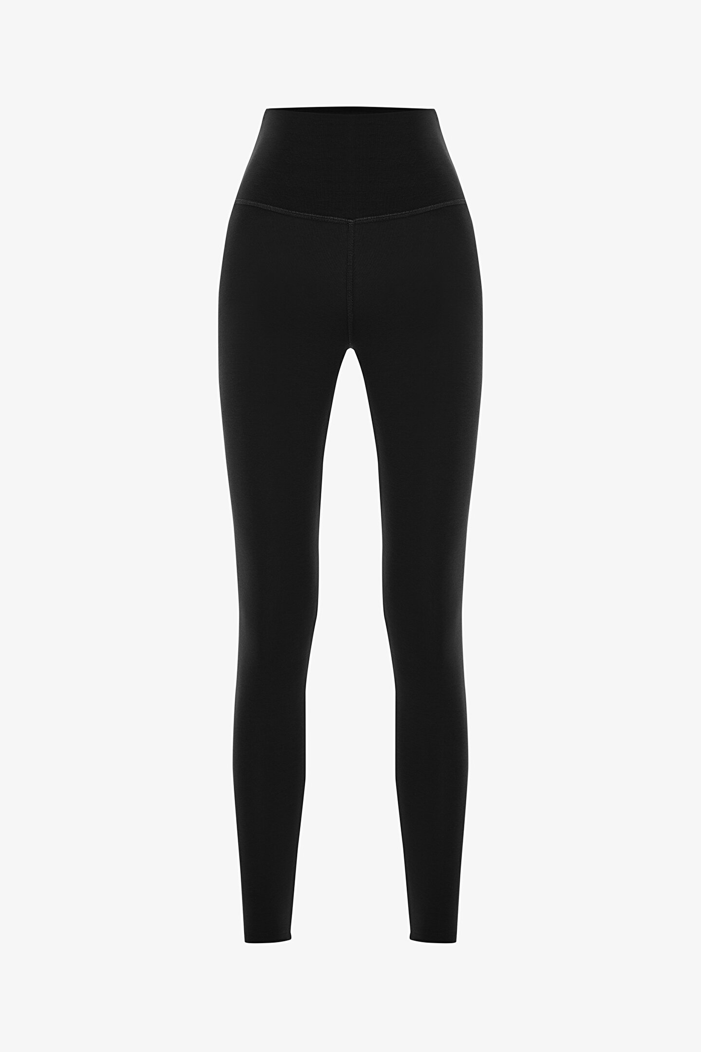 Siyah Yüksek Bel Pamuk Modal Karışımlı Slim Fit Spor Tayt - 1