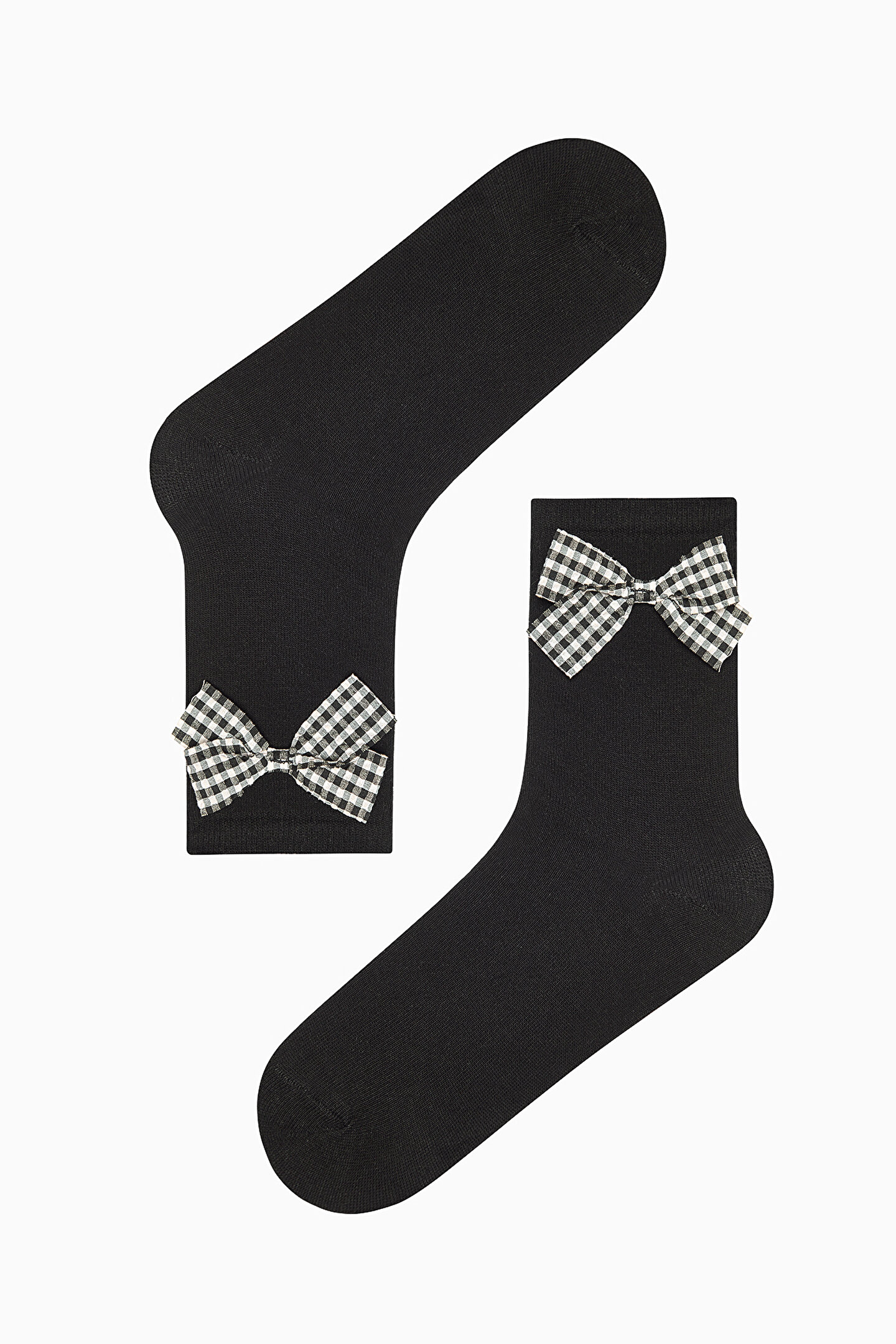 Plaid Bowtie Siyah Soket Çorap - 1