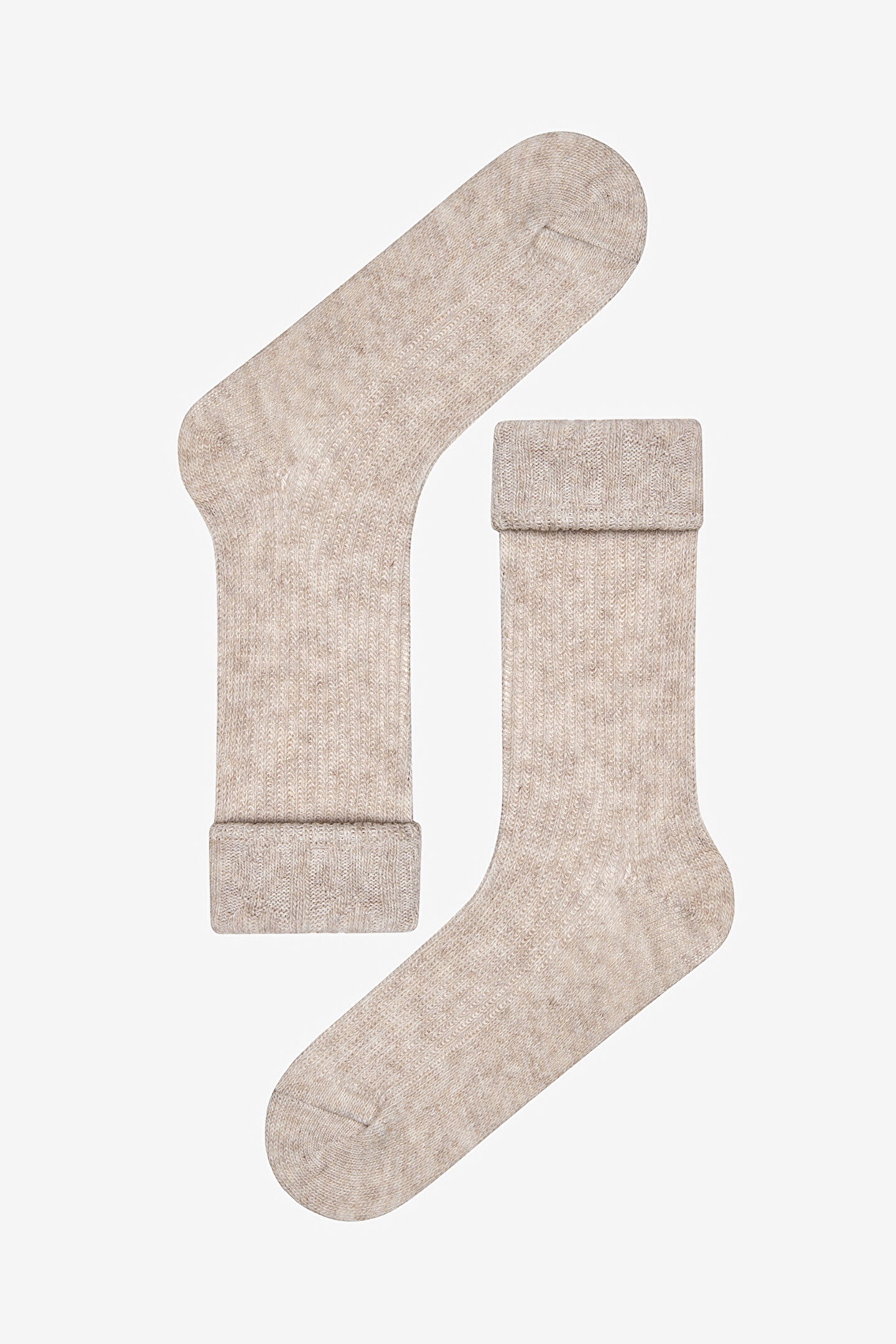 Warm Folded Beige Socket Socks - 1