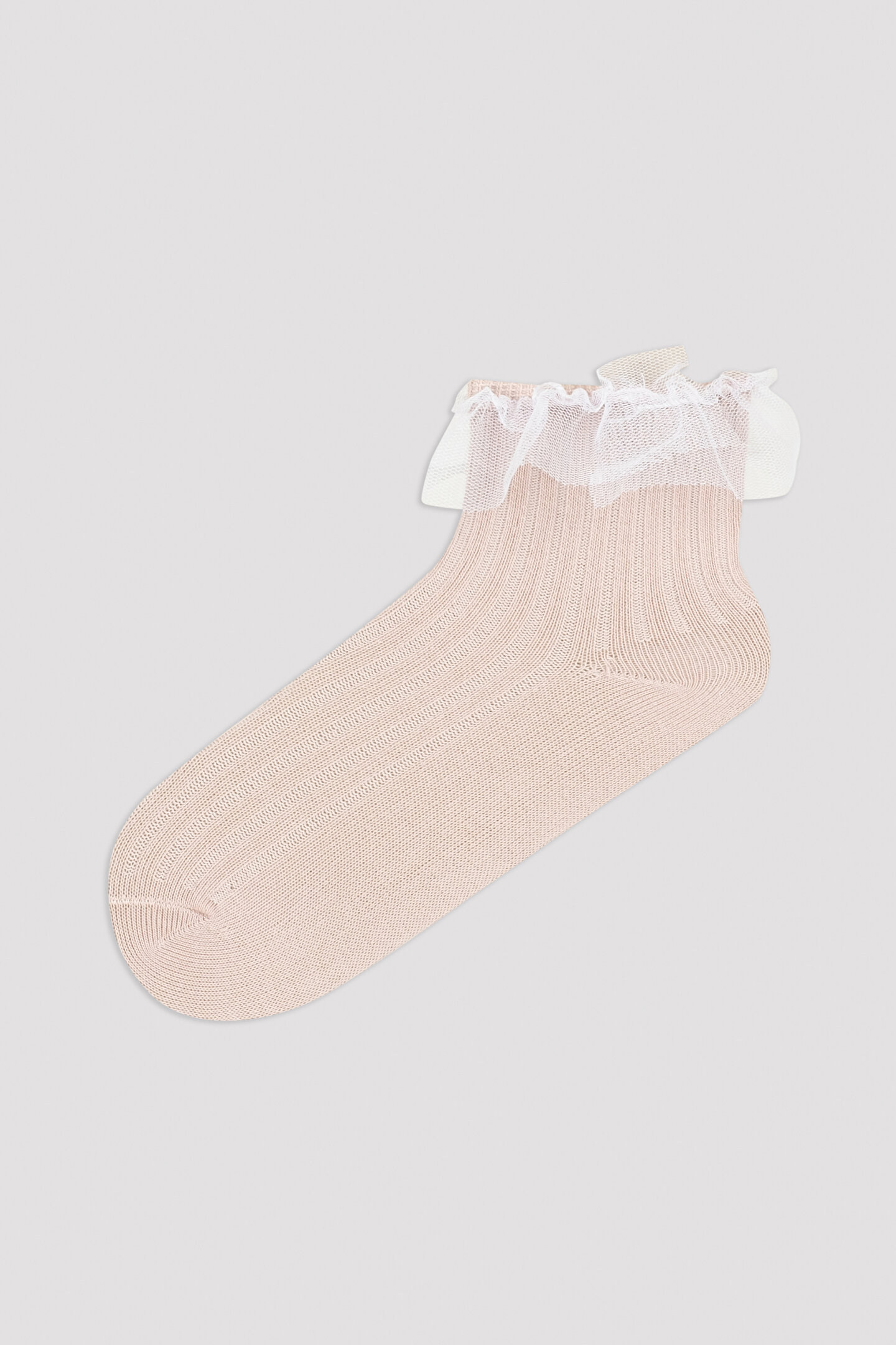 Açık Pembe Kız Çocuk Tül Detaylı Soket Çorap - 1
