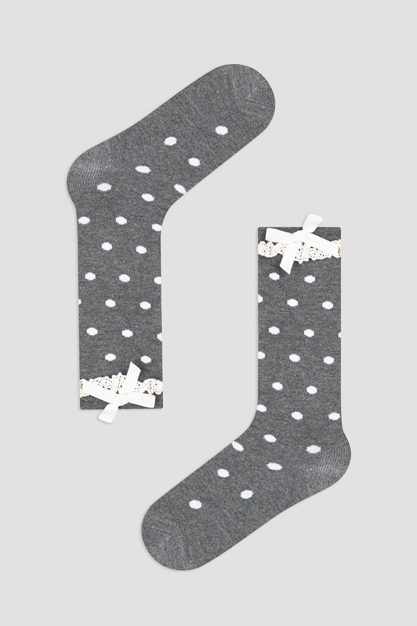 Gri Kız Çocuk Kurdaleli Külotlu Çorap - 1