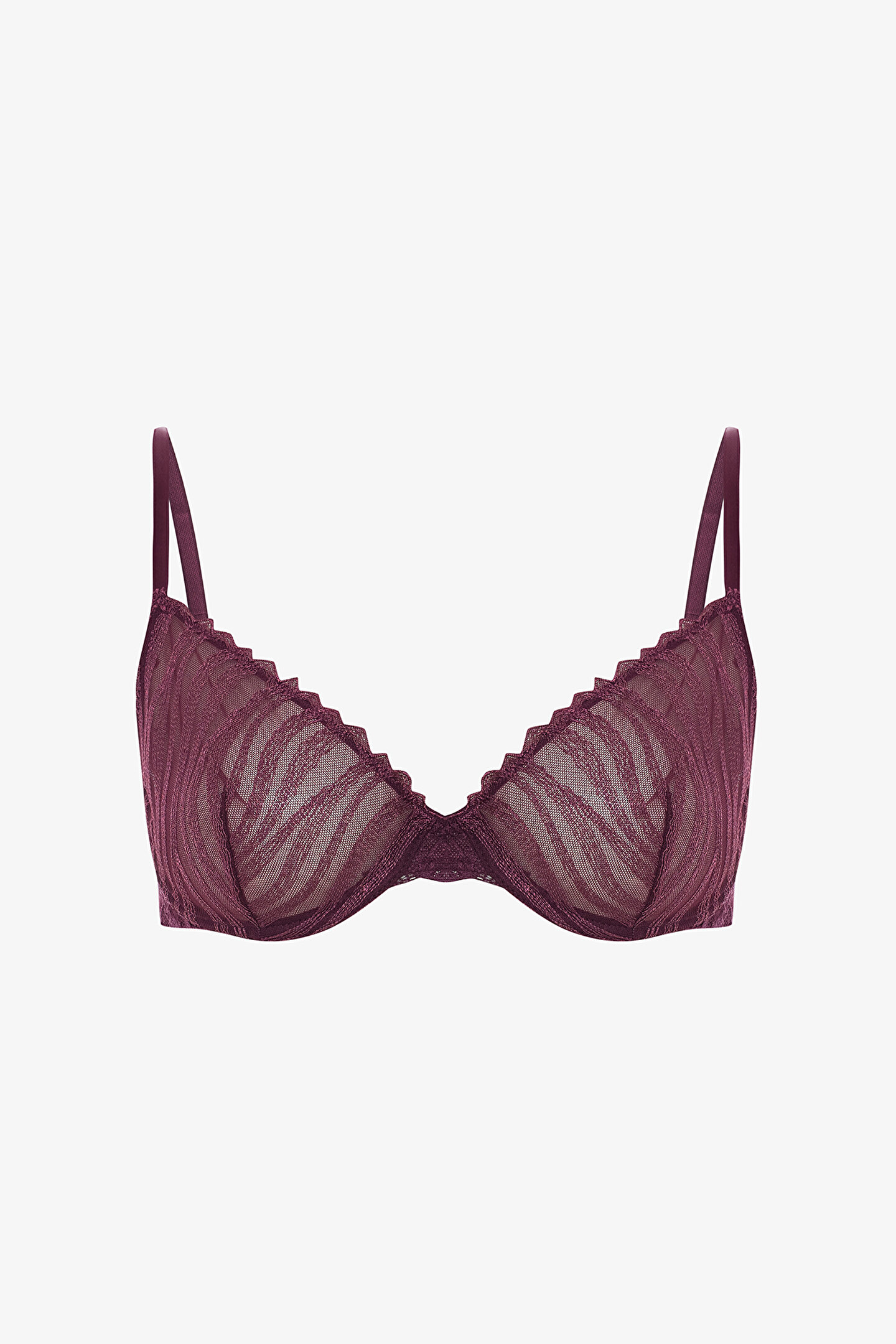 Bordo Broderie Zebra Desenli Balenli Dolgusuz Sütyen - 1