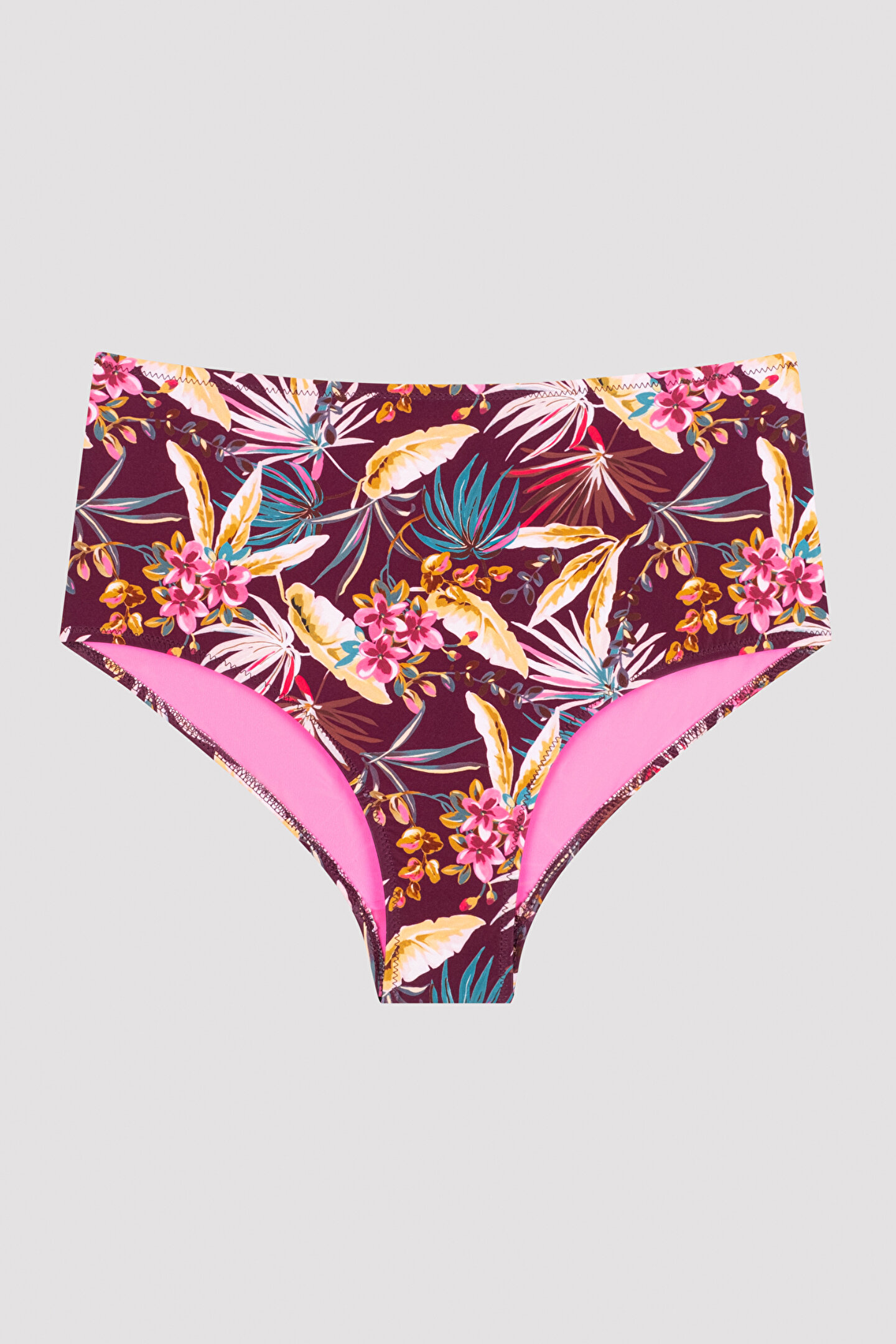 Çok Renkli Bali Çiçek Desenli Yüksek Bel Bikini Altı - 1