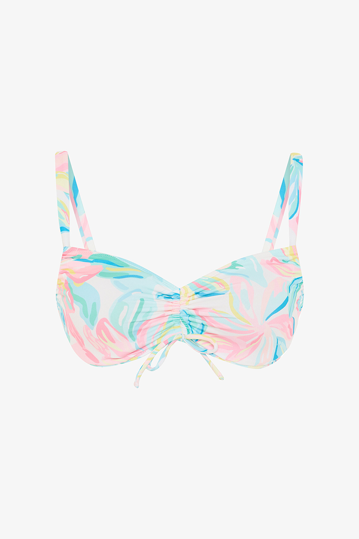 Yaprak Desenli Balenli Halter Yaka Bikini Üstü - 1