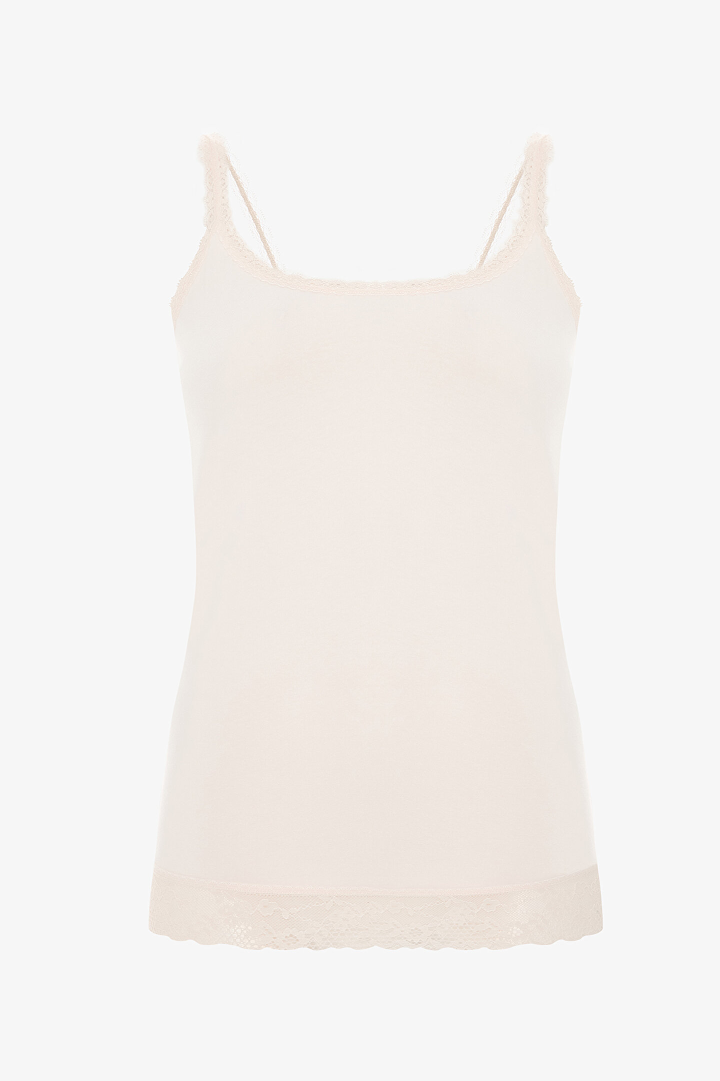 Light Pink Lace Detailed Thin Strap Cotton Tank Top - 1