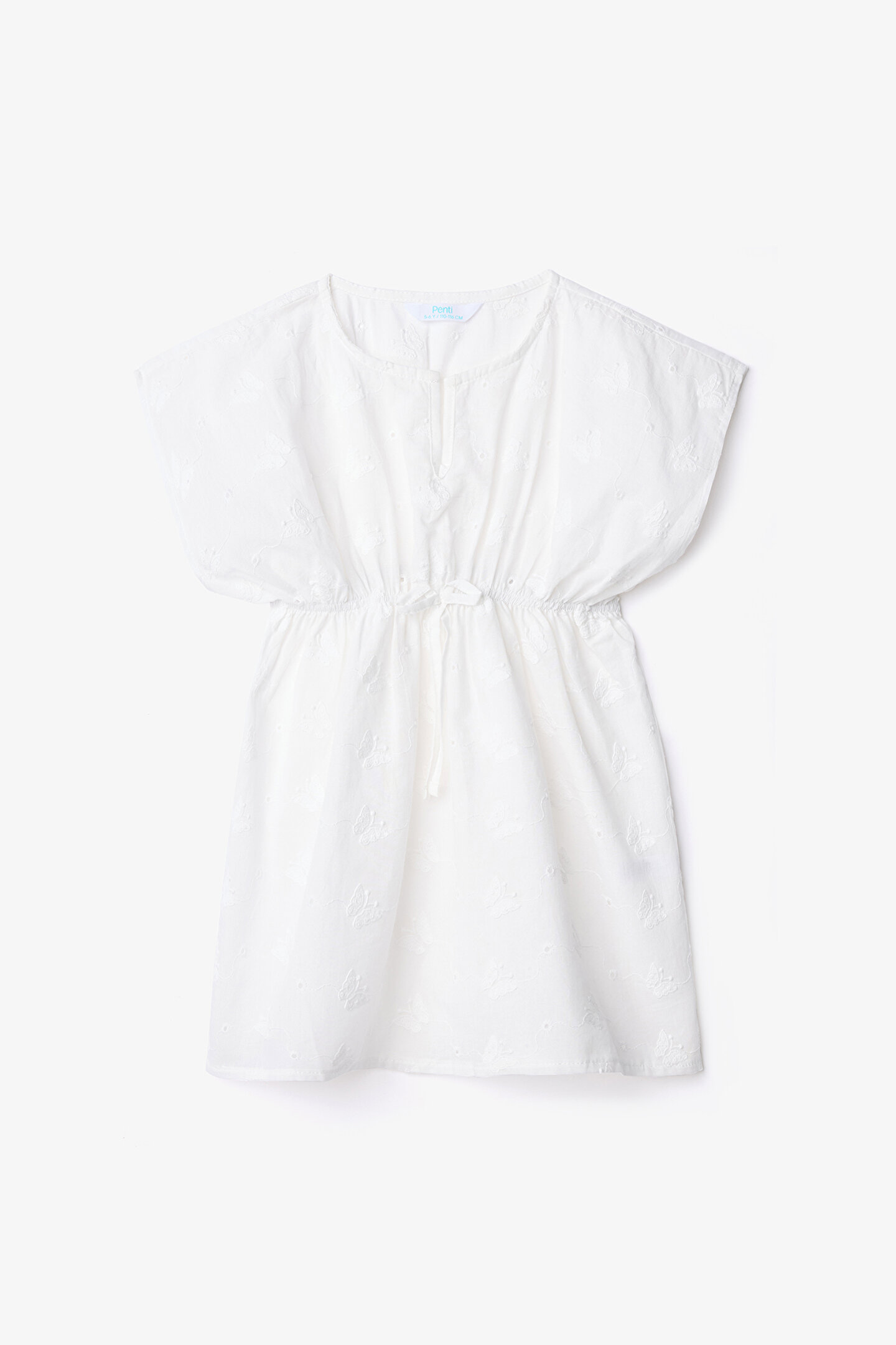 Beyaz Kız Çocuk Butterfly Kısa Kollu V Yaka Kaftan - 1