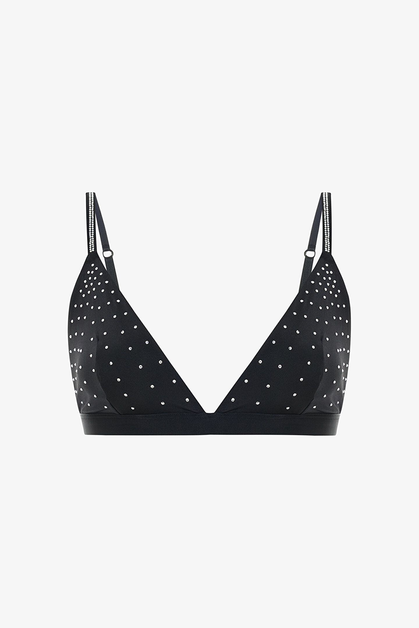 Black Satin Stone Triangle Bra - 1