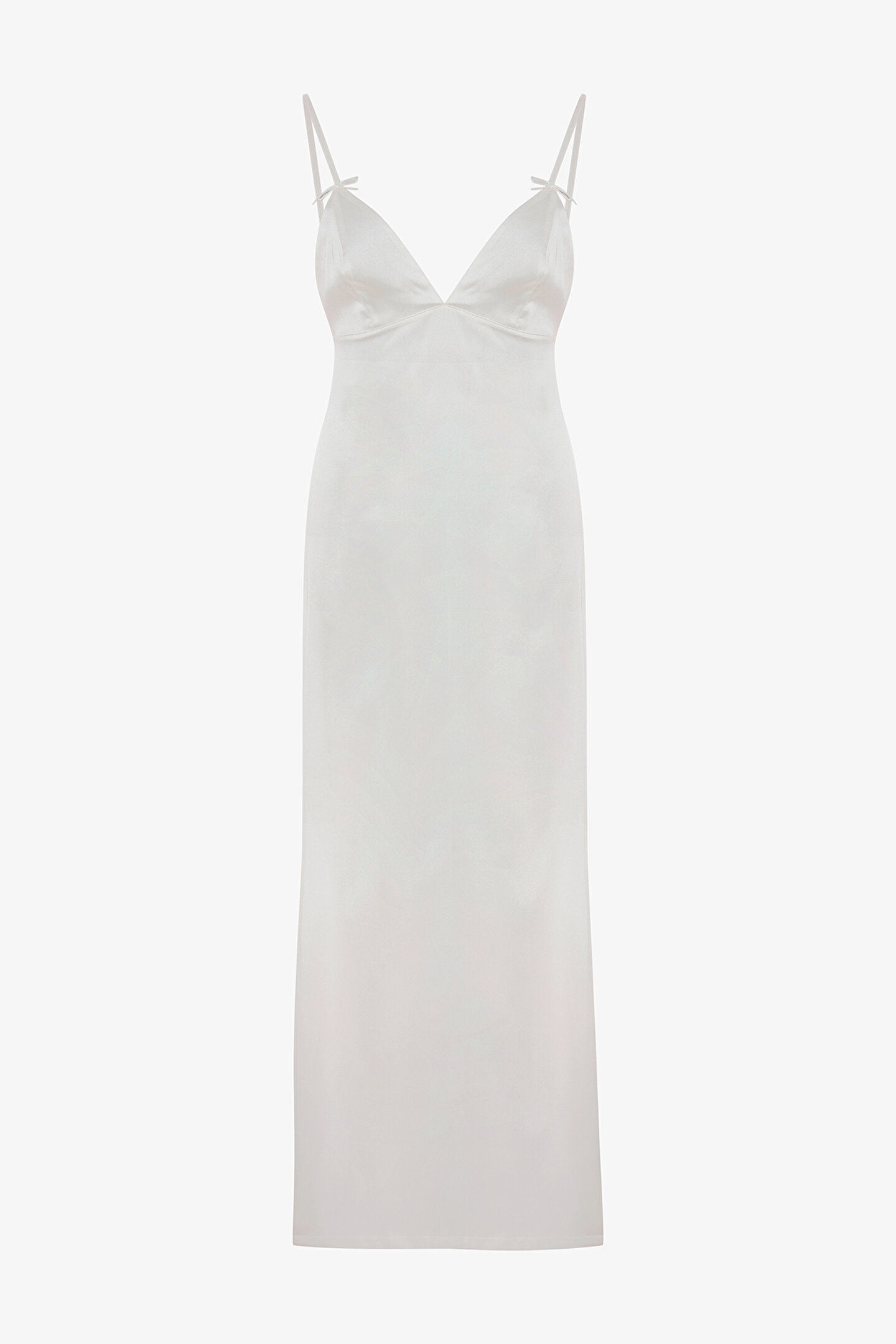 Kırık Beyaz Bridal Delicate V Yaka Dantelli Uzun Çeyizlik Gecelik - 1