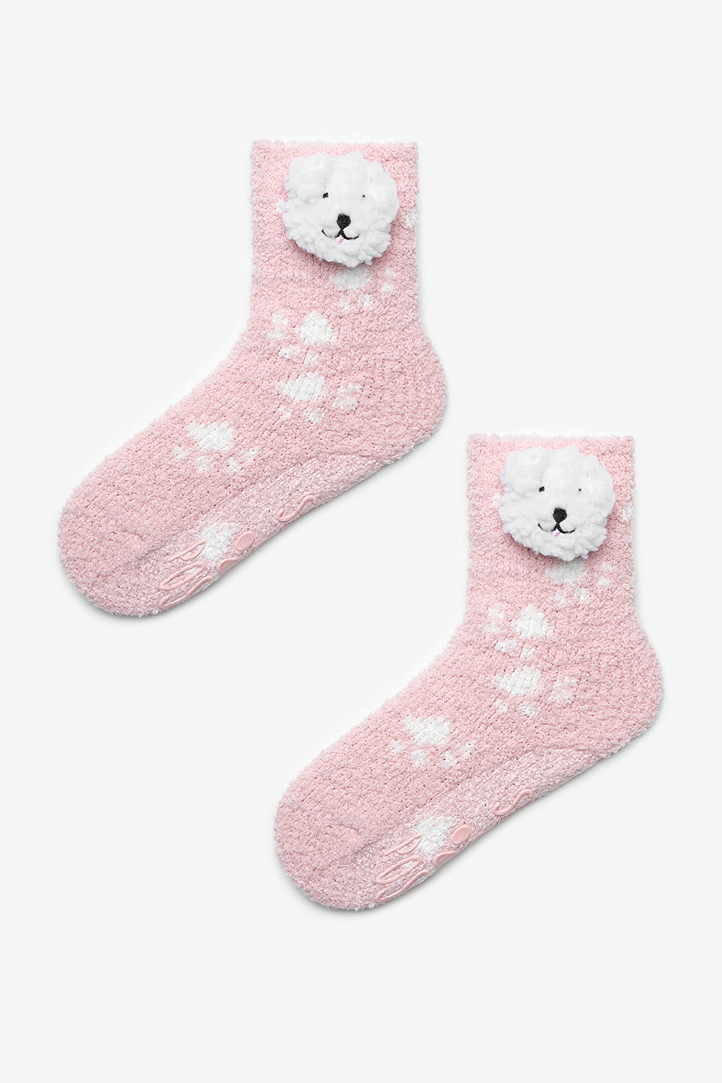 Girls Flufy Dog Pink Socket Socks - 1