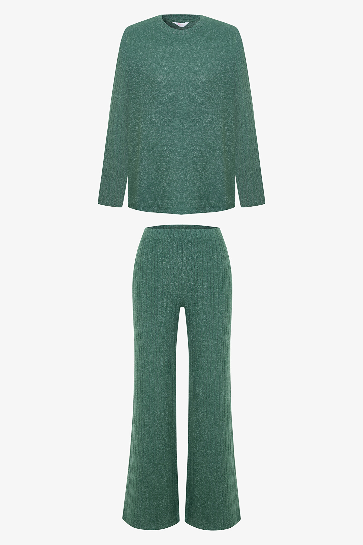 Dark Green Coziness Crew Neck Long Sleeve Pajama Set - 1