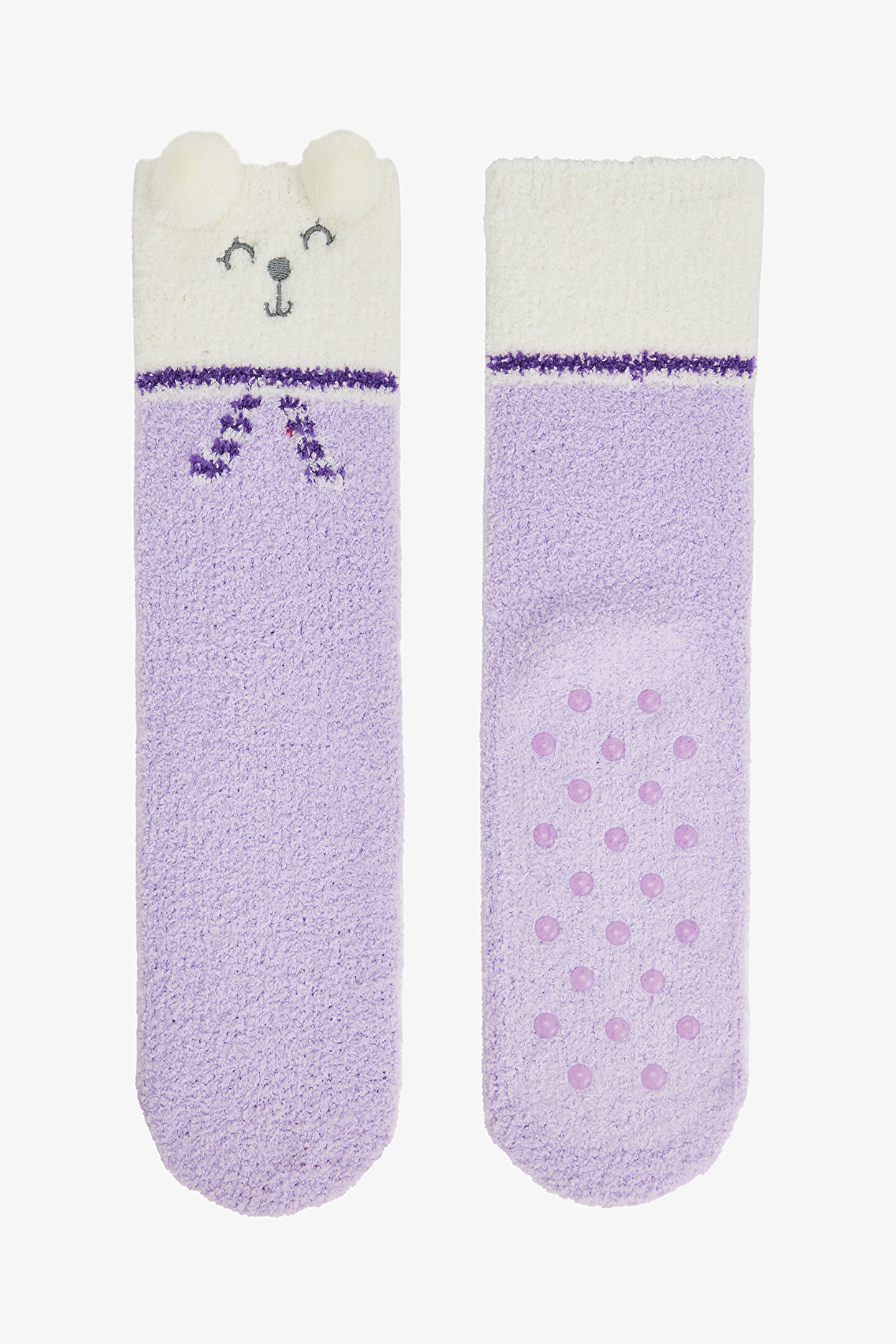 Lila Cuteness Fluffy Embroidered Slippers - 1