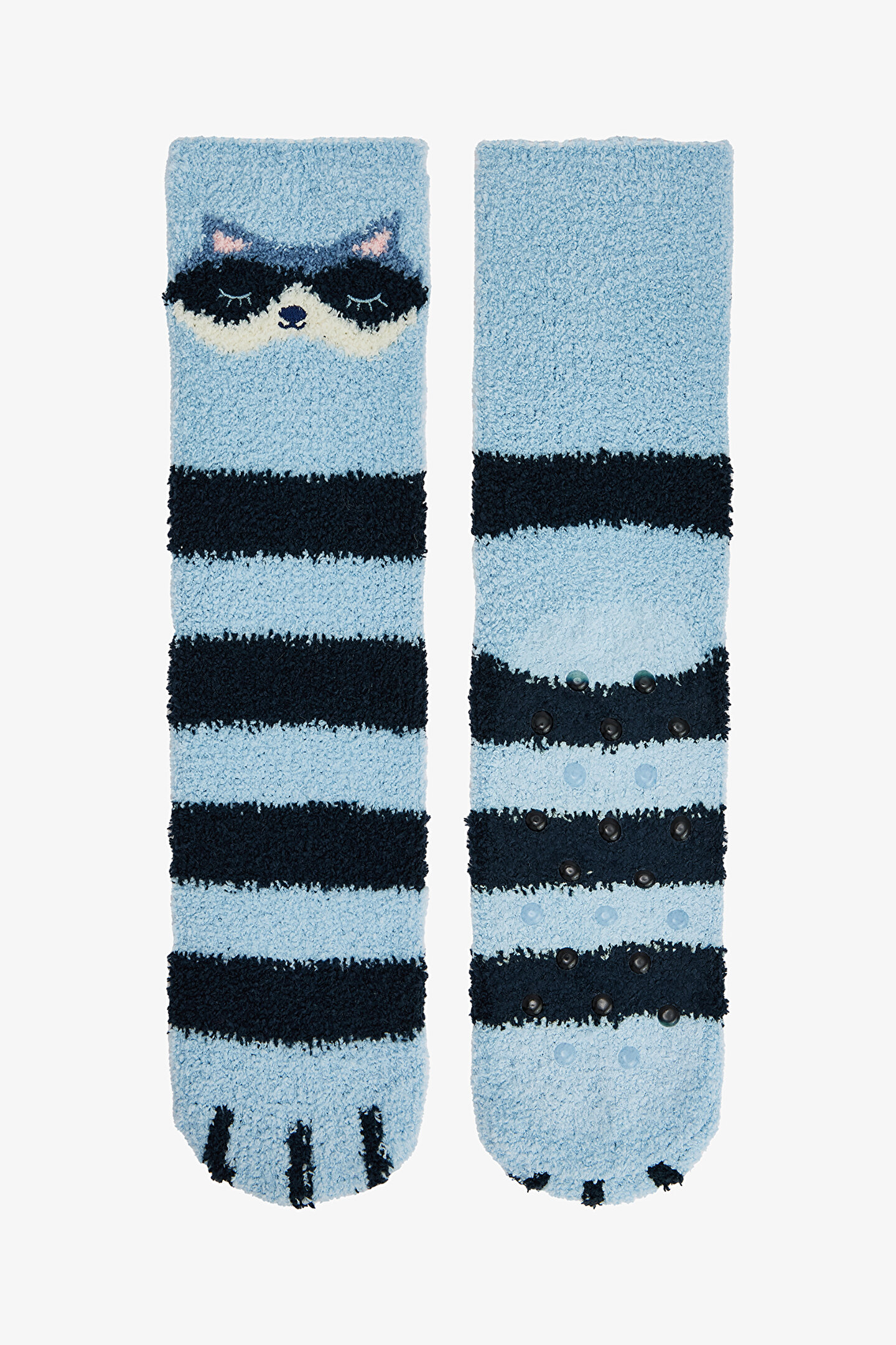 Light Blue Happy Striped Thermal Effect Home Slippers - 1