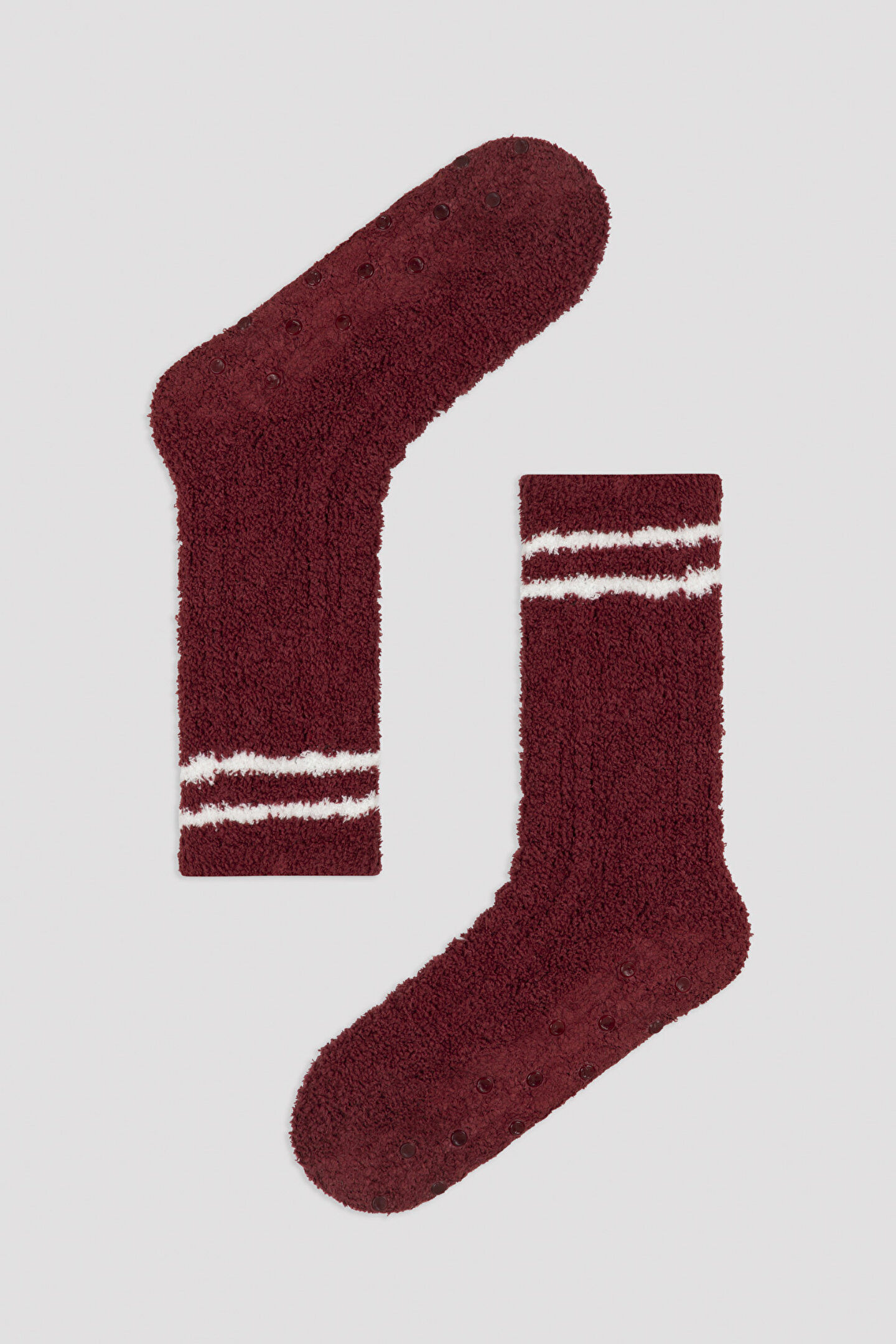 Bordo Şerit Detaylı Soket Çorap - 1