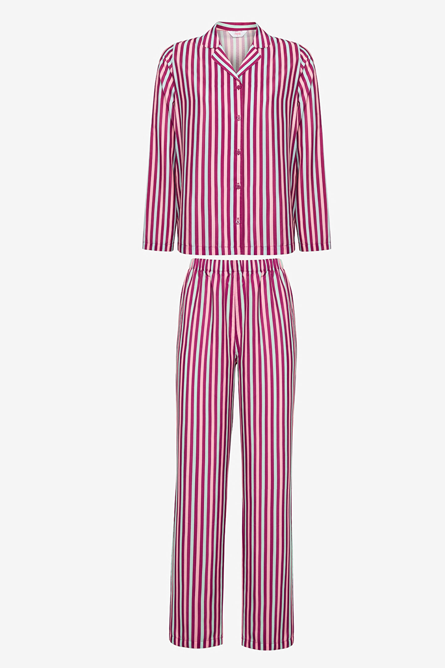 Colored Striped Shirt Pant PJ Set - 1