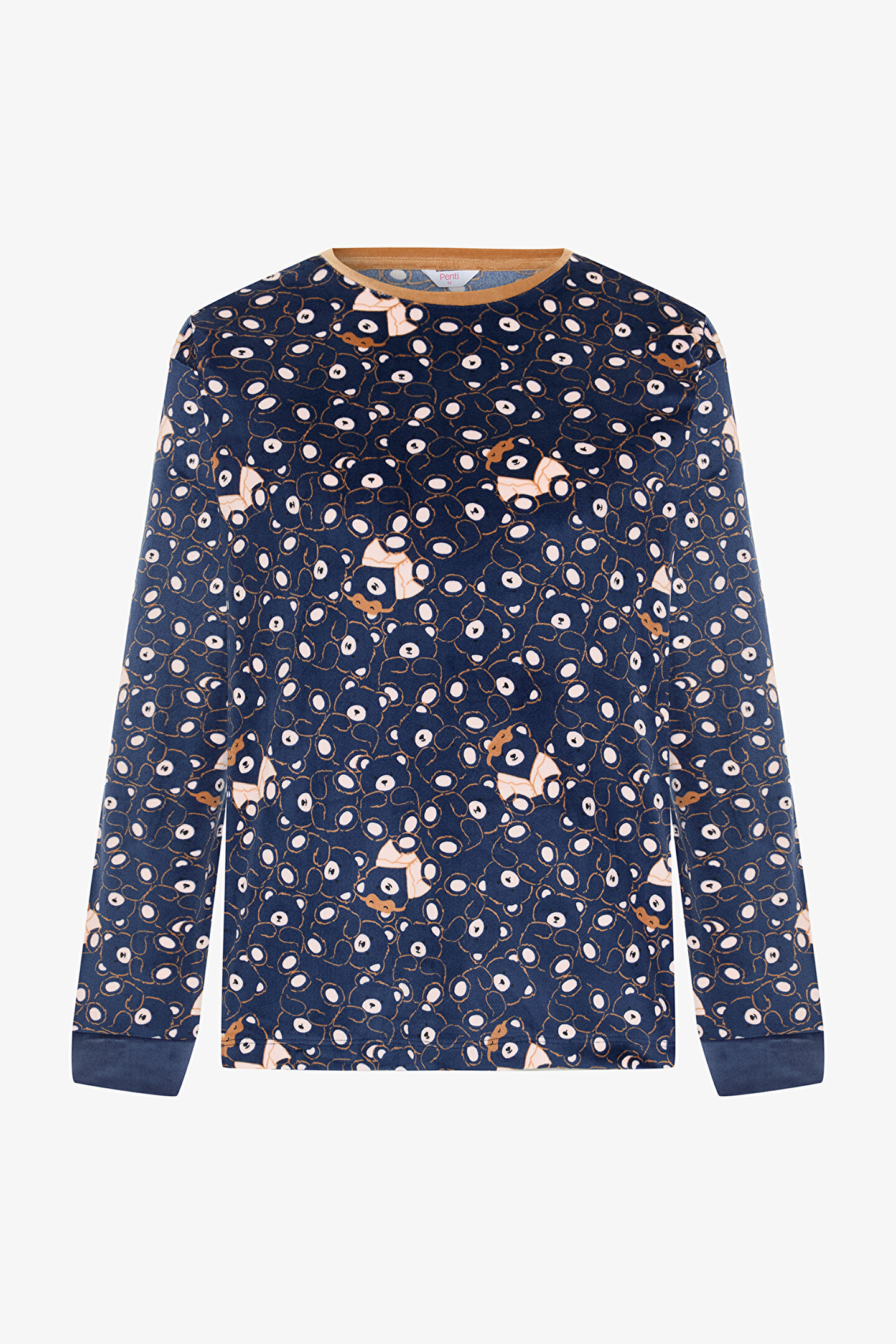 Lacivert Ayı Desenli Sweatshirt Pijama Üstü - 1