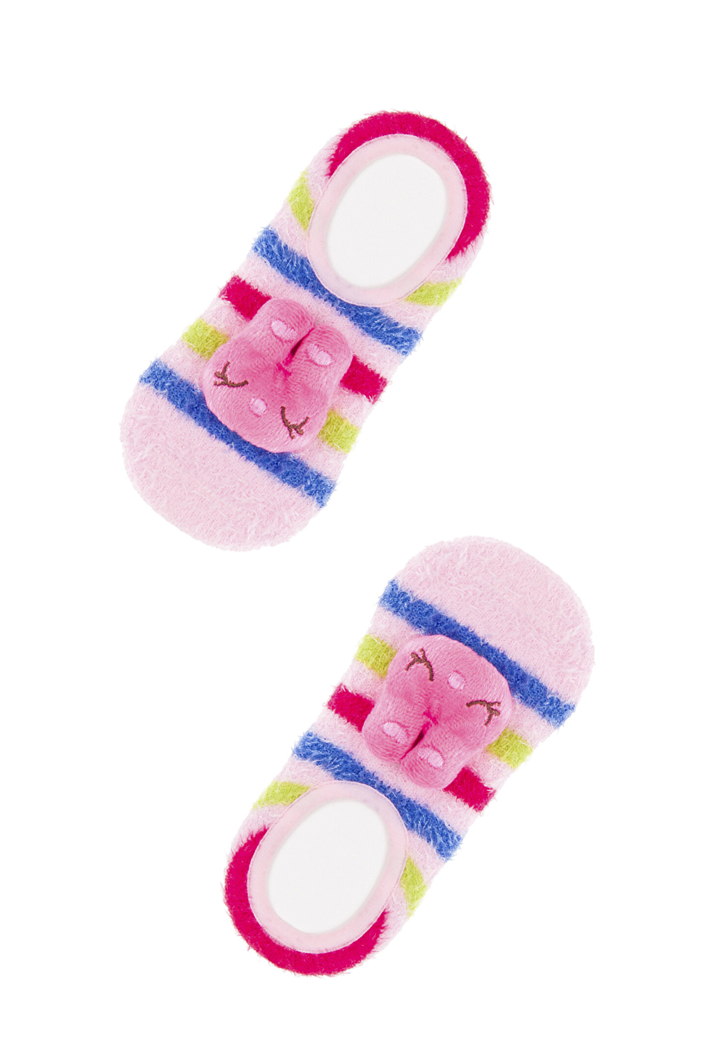 Kız Çocuk Renkli Çizgili Tavşan Desenli Patik Çorap - 1