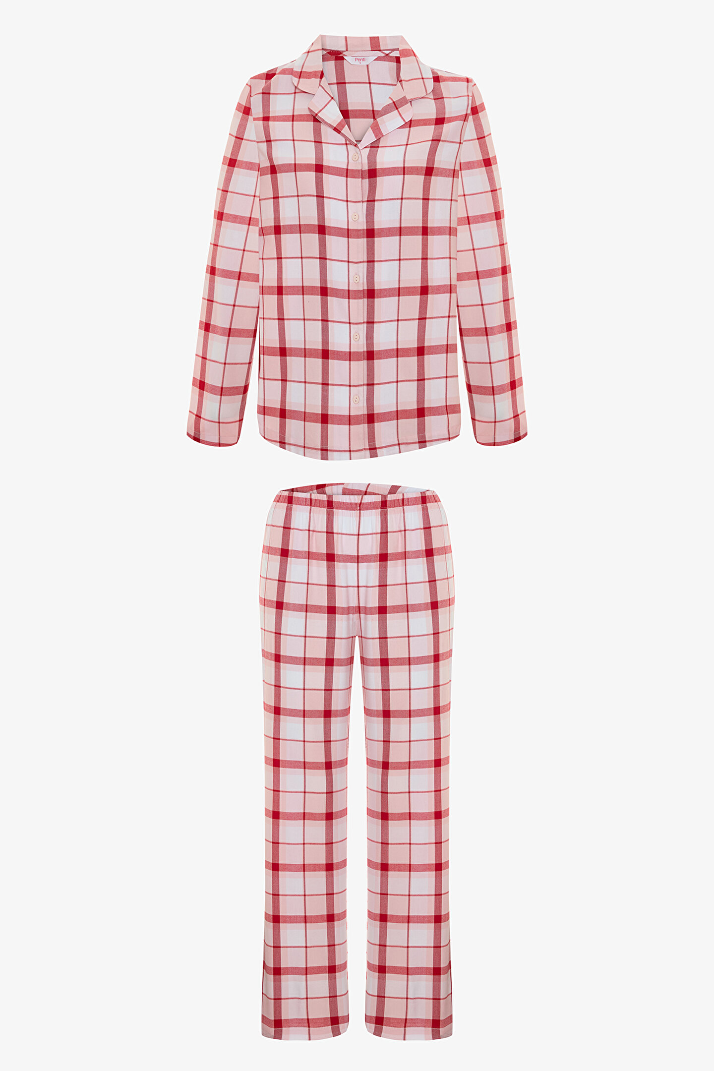 Dusty Rose Plaid Shirt Collar Button-Down Pajama Set - 1