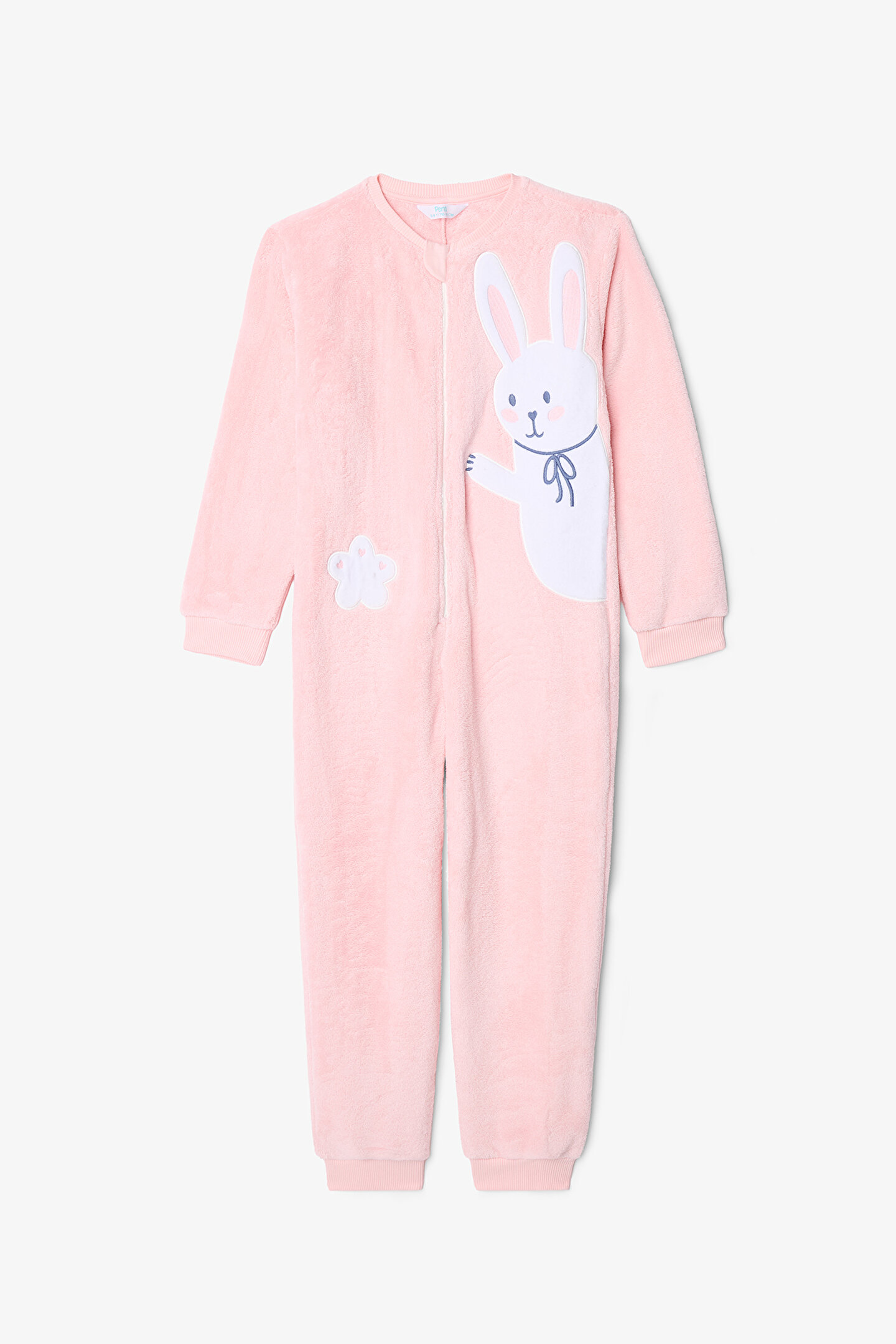 Gül Kurusu Kız Çocuk Bunny Tavşan Desenli Fermuarlı Tulum - 1