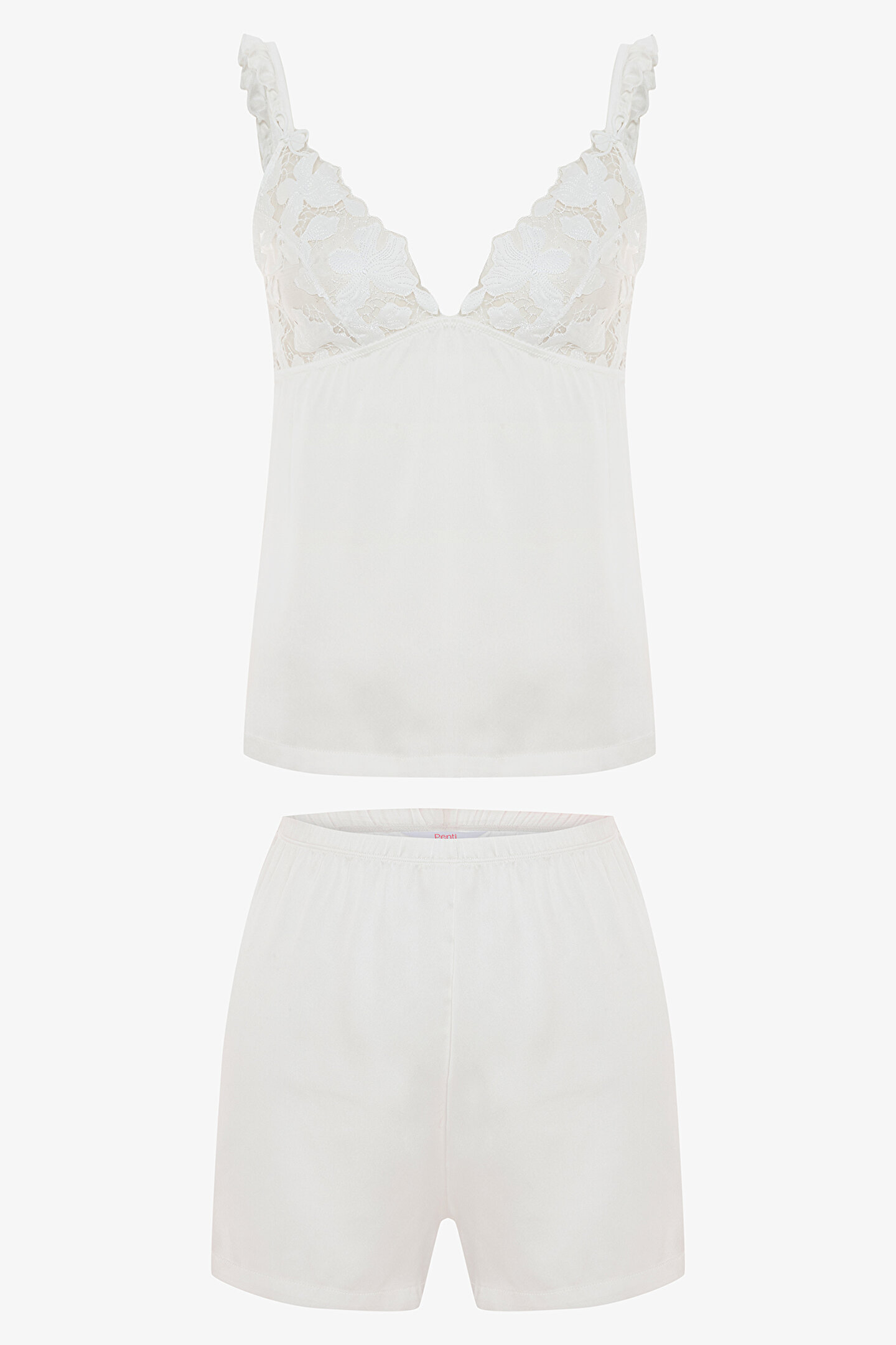 Kırık Beyaz Bridal Delicate Dantelli Çeyizlik Şortlu Pijama Takımı - 1