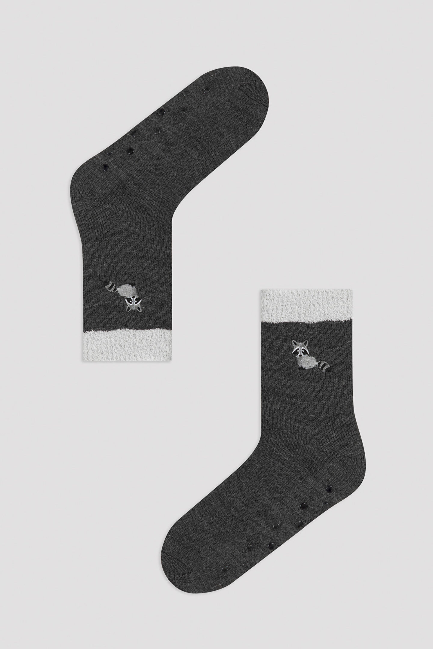 Gri Kedi Desenli Soket Çorap - 1