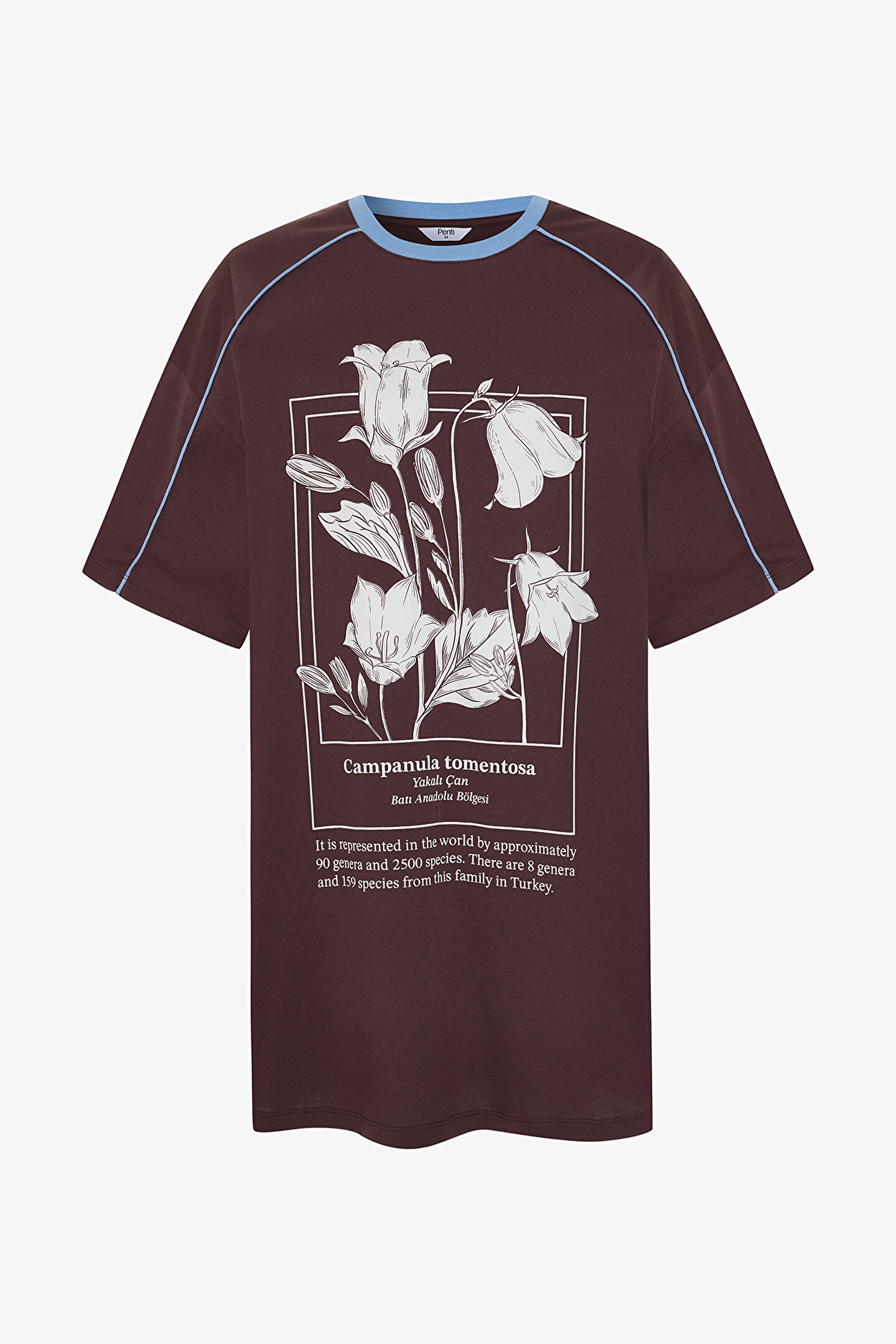 Kahverengi Çiçekli Bisiklet Yaka Kısa Kollu Organik Pamuk Çan Gecelik - Inspired by Flora - 1
