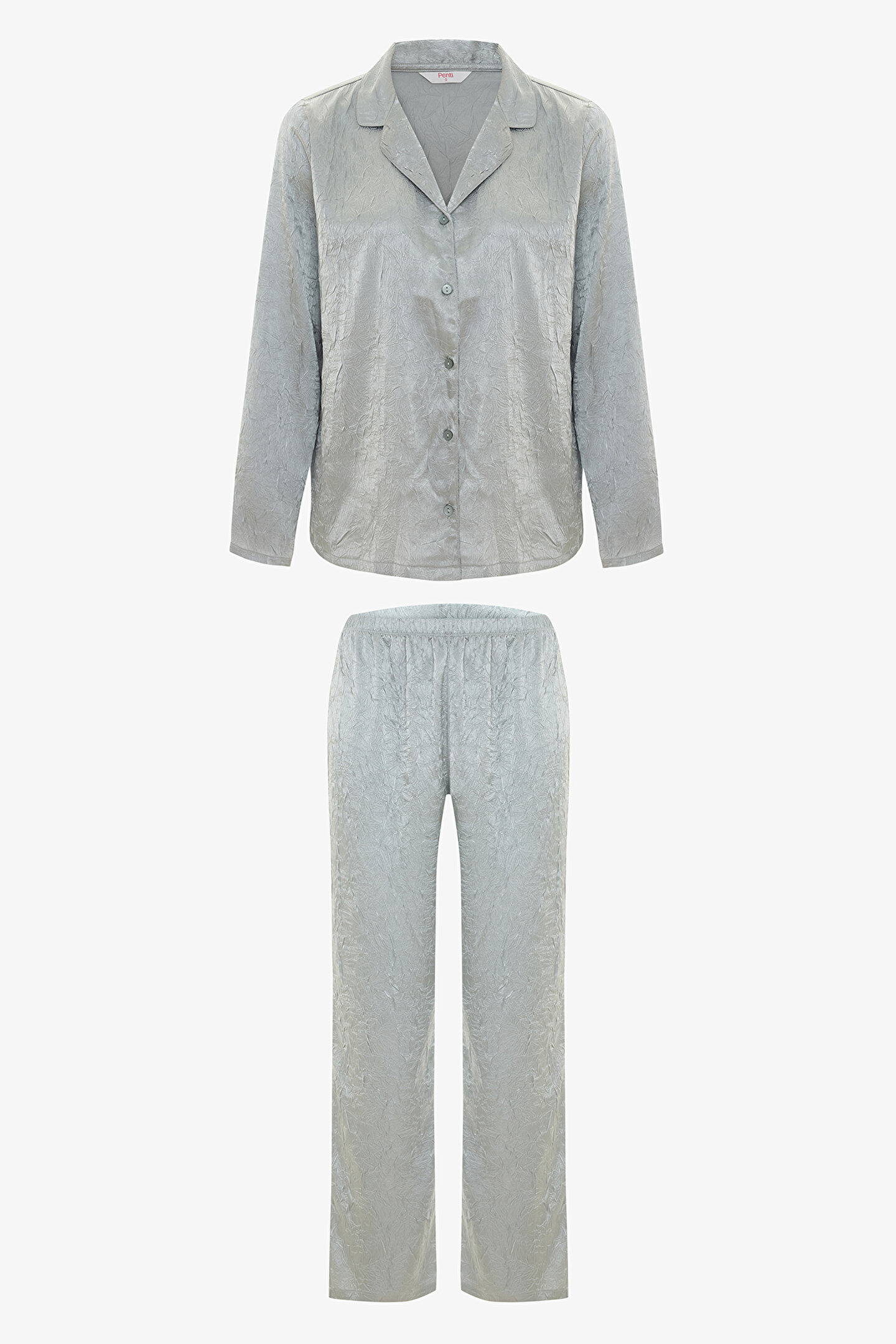 Light Gray Satin Shirt Collar Buttoned Long Sleeve Pajama Set - 1