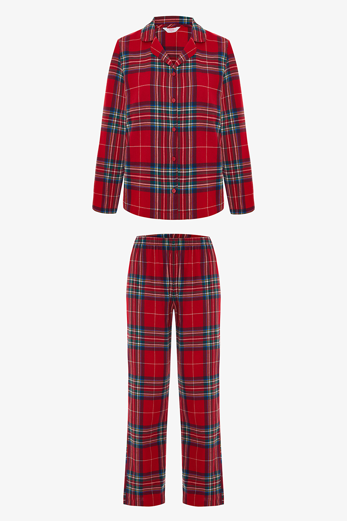 Red Plaid Shirt Collar Pajama Set - 1