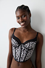 LEOPARD CORSET CROPLET, 70B, BK3 SIYAH