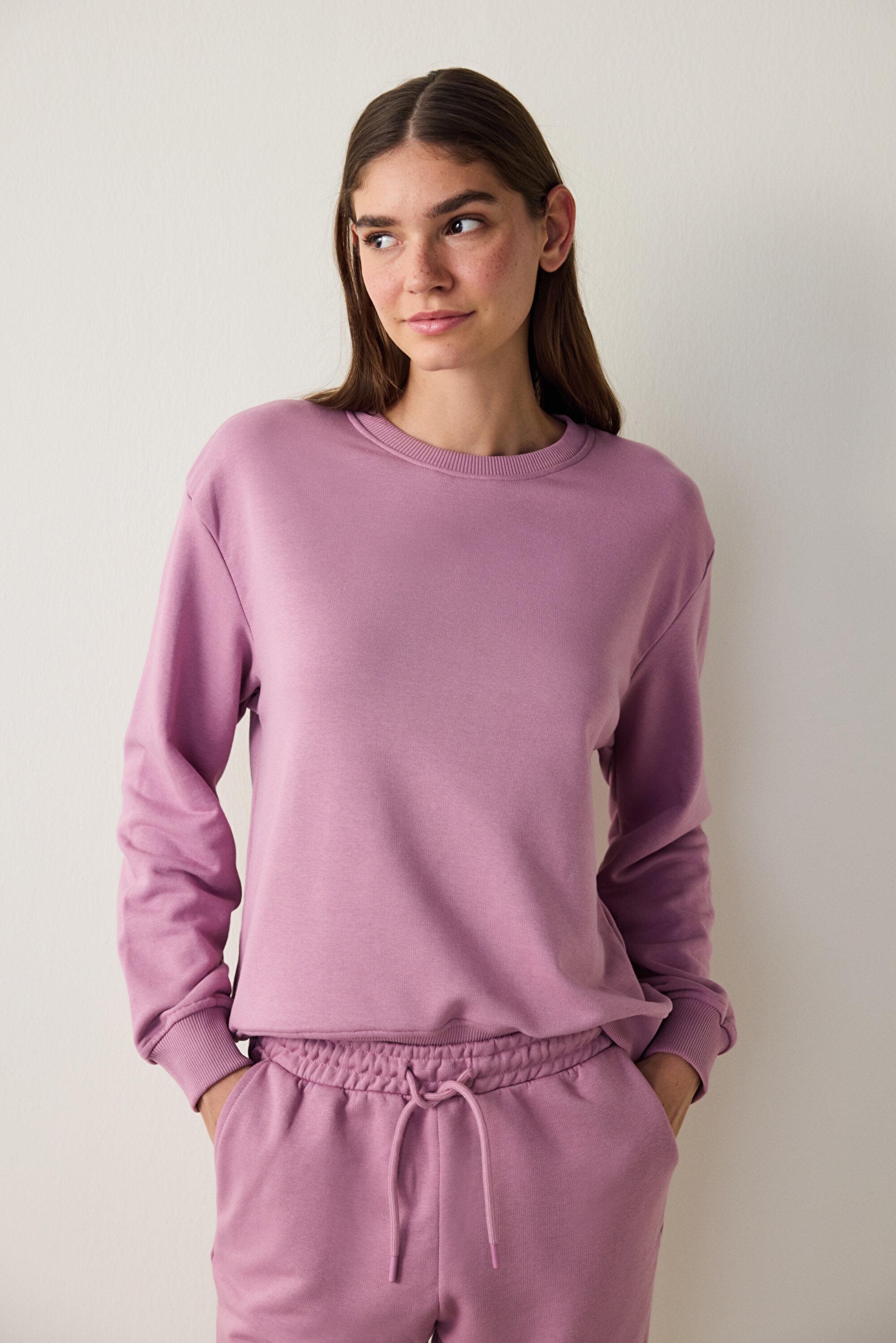 Lila Bisiklet Yaka Oversize Spor Sweatshirt PH1NJUFY25SK-LA52