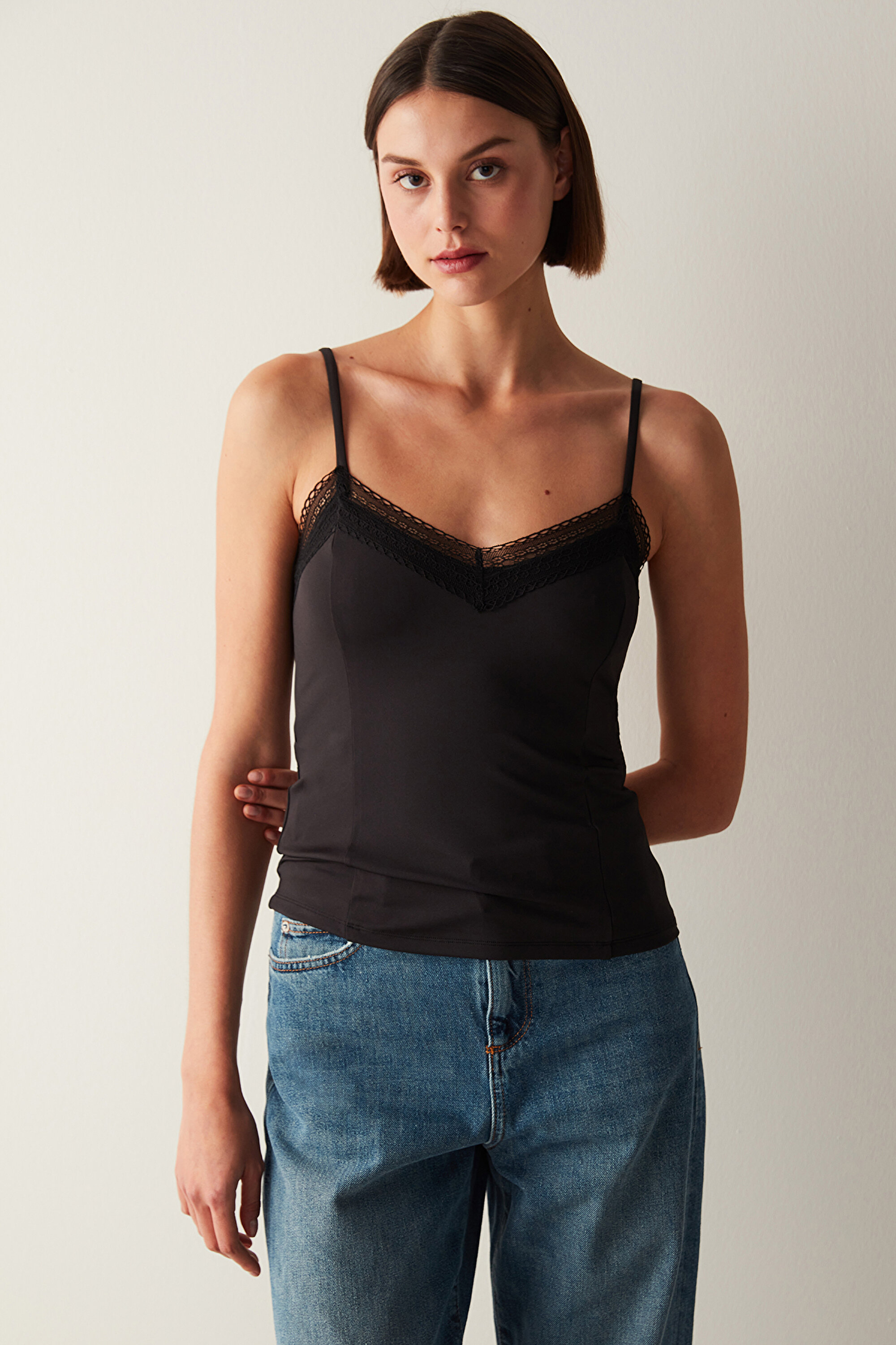 V Neck Lacy Black Cami PH2BDZ7J24IY-BK3 - SIYAH - Penti