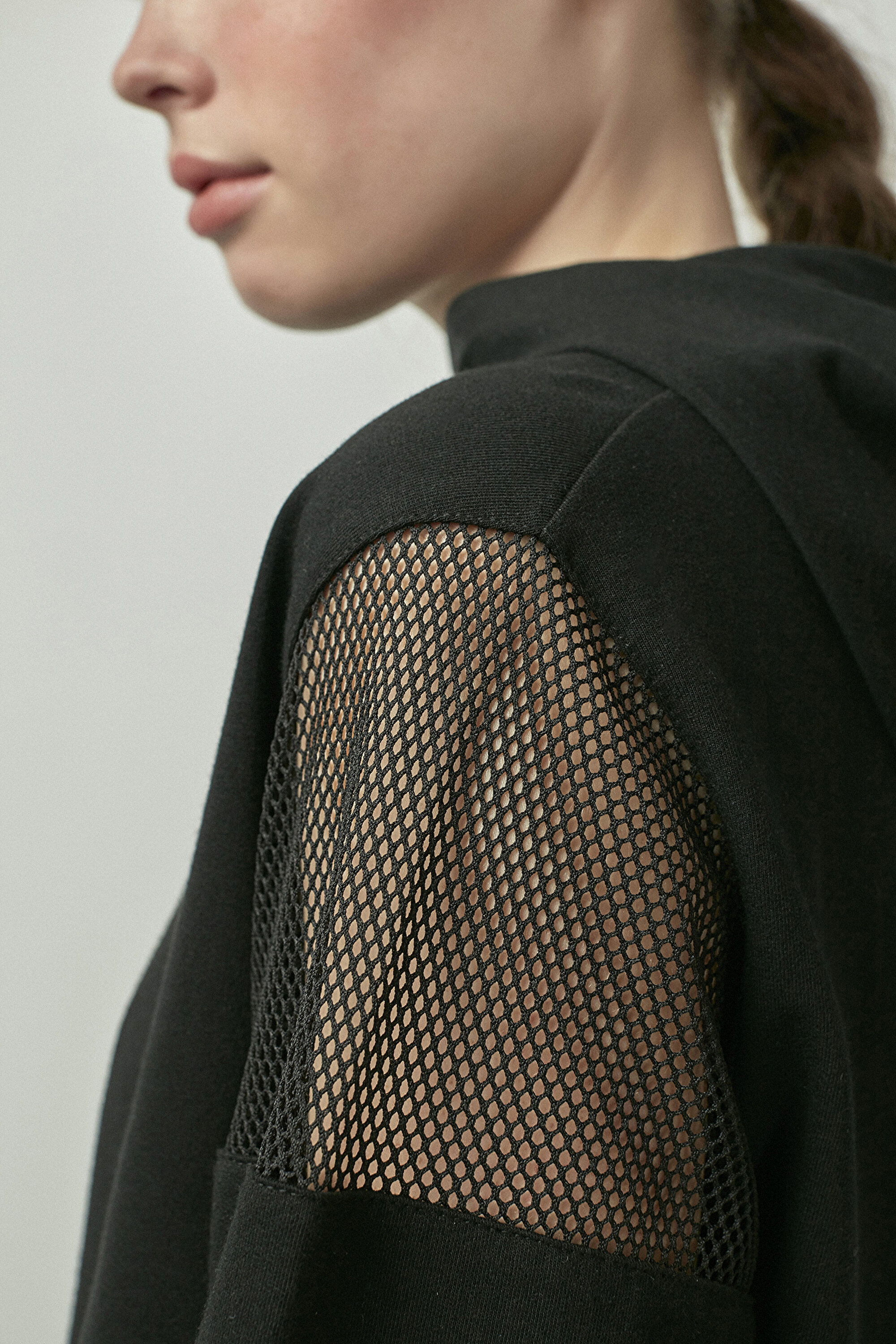 SHOULDER DETAILED HOODIE, L, SH1 SIYAH