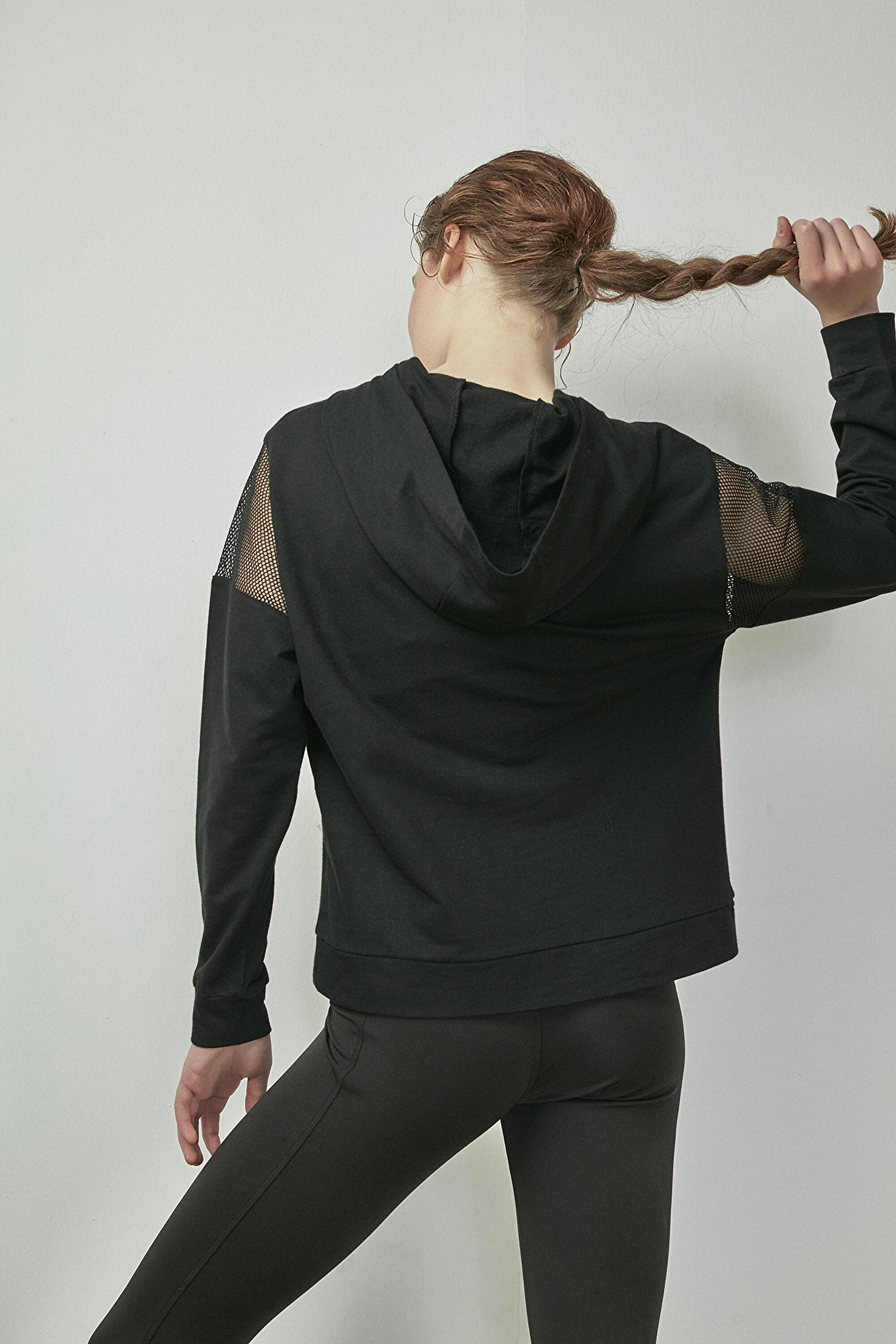 SHOULDER DETAILED HOODIE, L, SH1 SIYAH