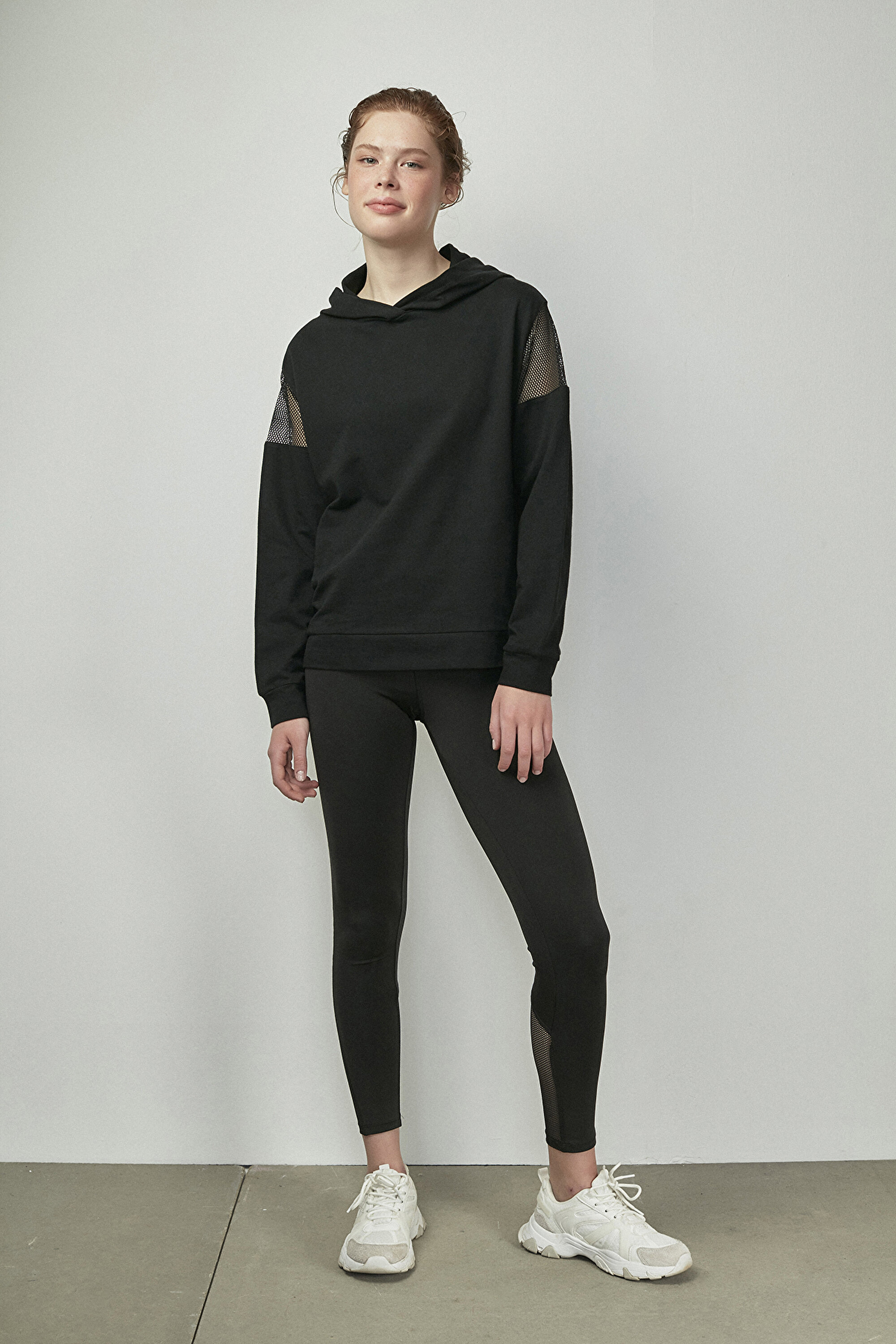 SHOULDER DETAILED HOODIE, L, SH1 SIYAH