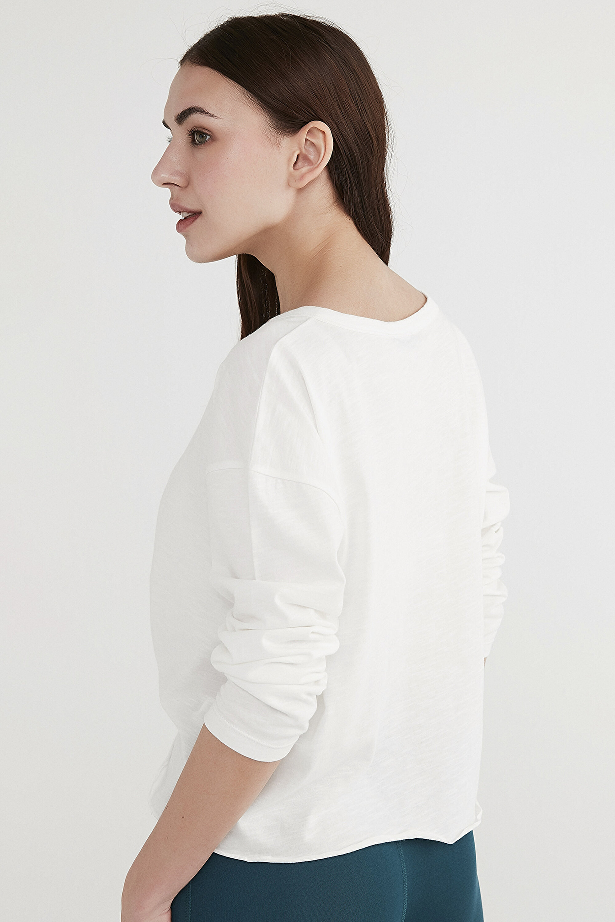 KNOTTED LONG SLEEVE TSHIRT, L, BEYAZ1