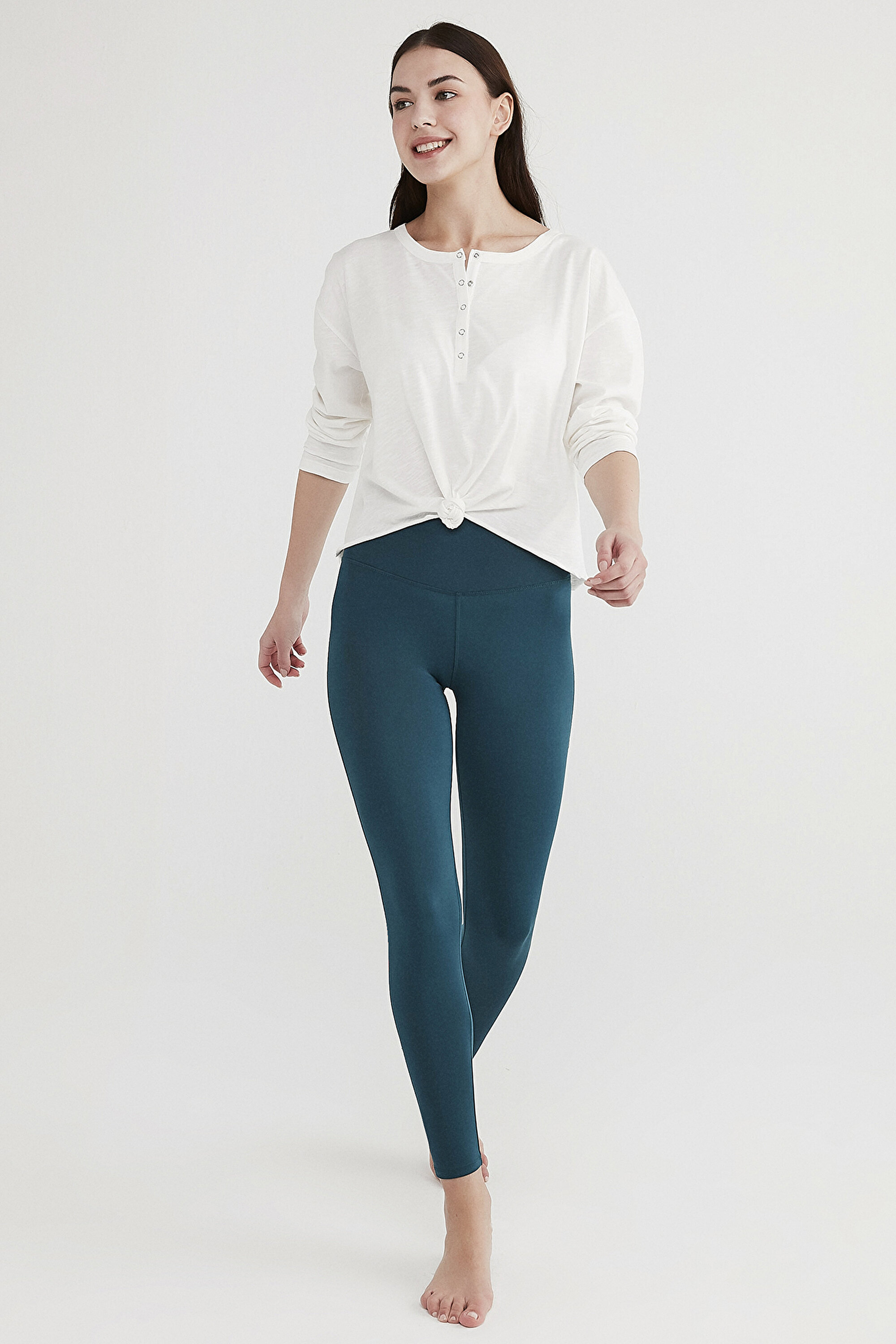 KNOTTED LONG SLEEVE TSHIRT, L, BEYAZ1